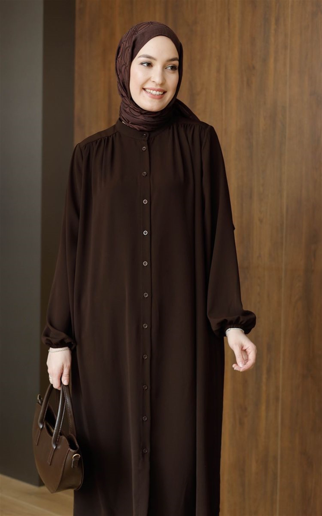 Zarif Medine İpeği Tunik Acı Kahve