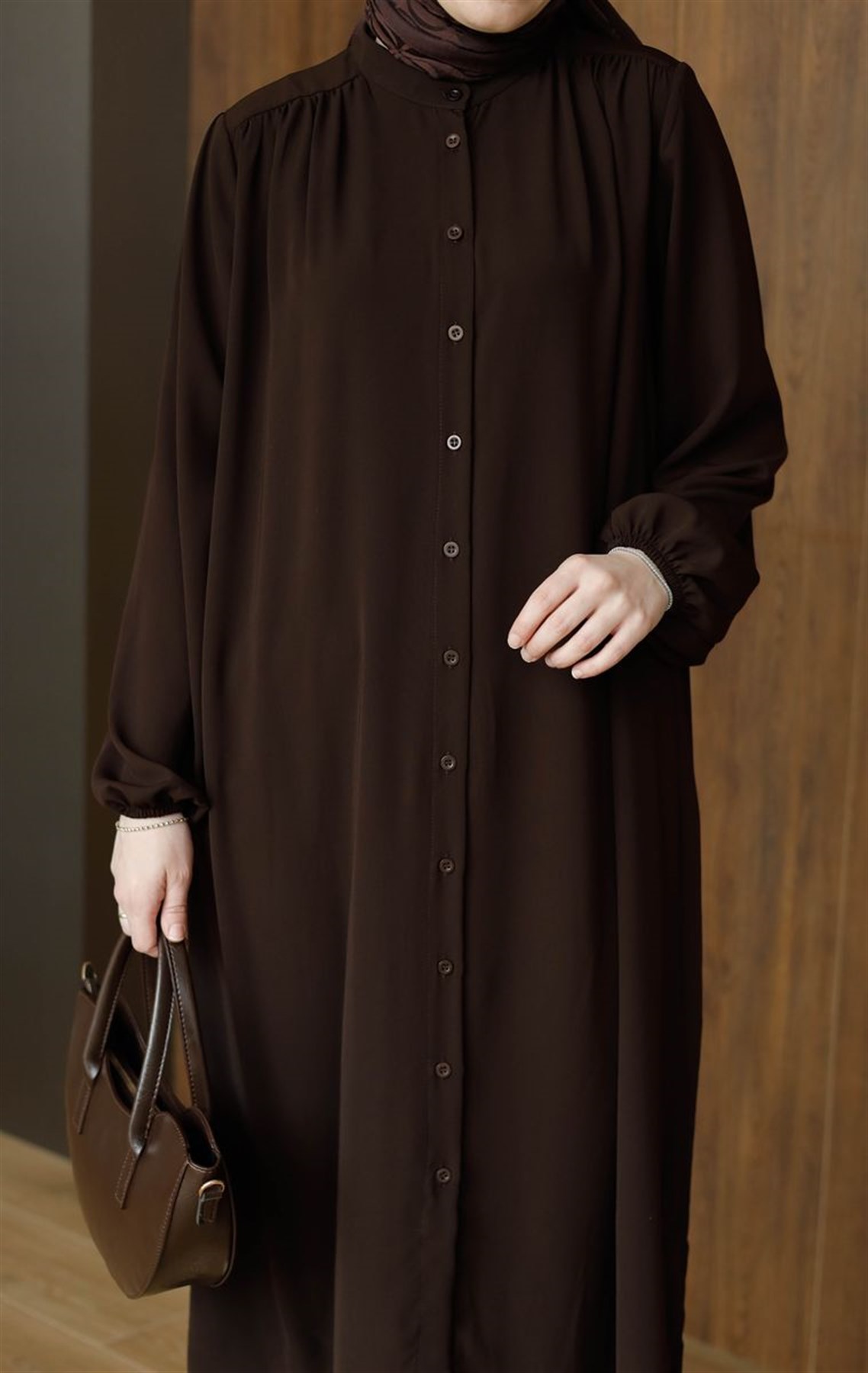 Zarif Medine İpeği Tunik Acı Kahve