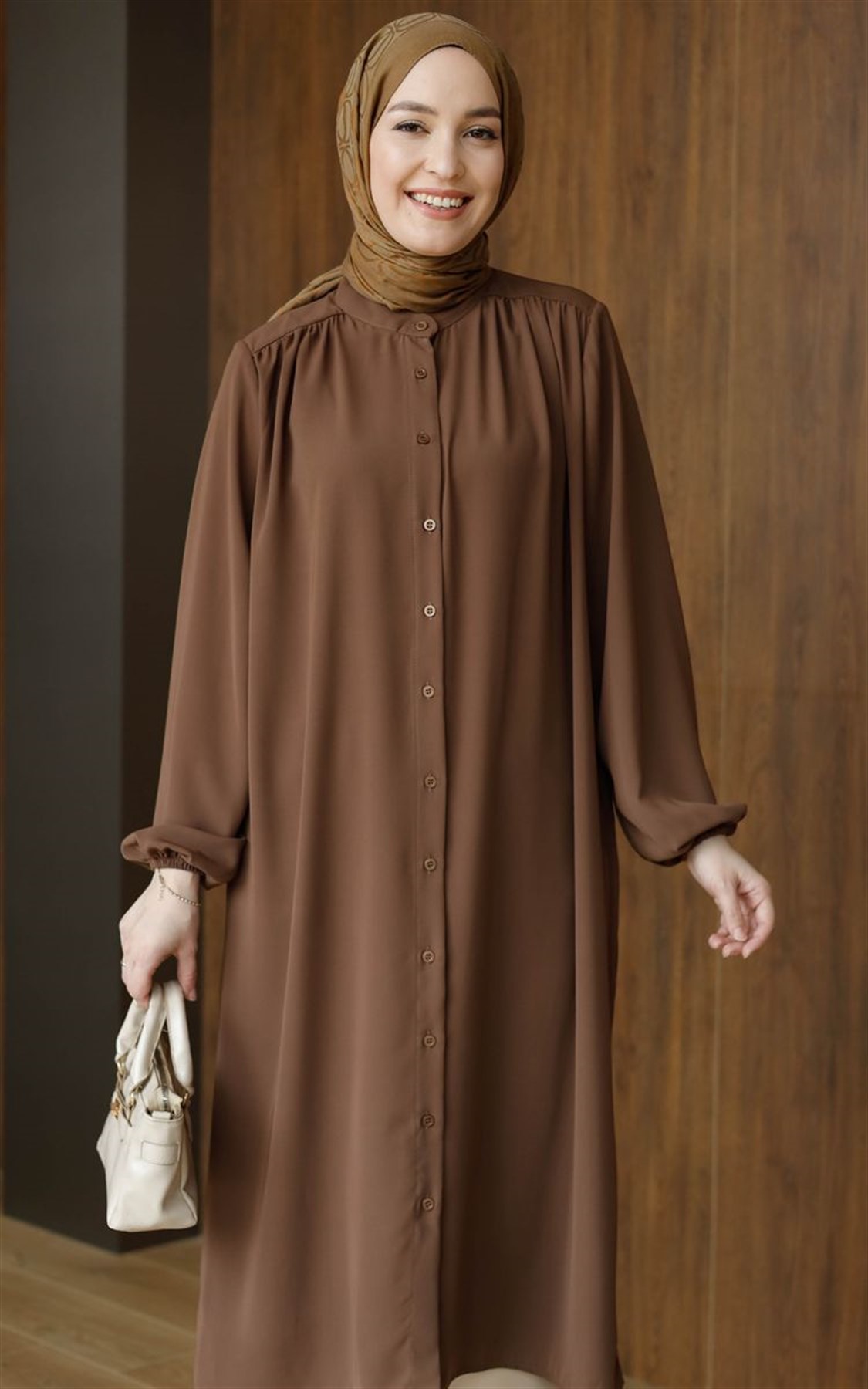 Zarif Medine İpeği Tunik Camel