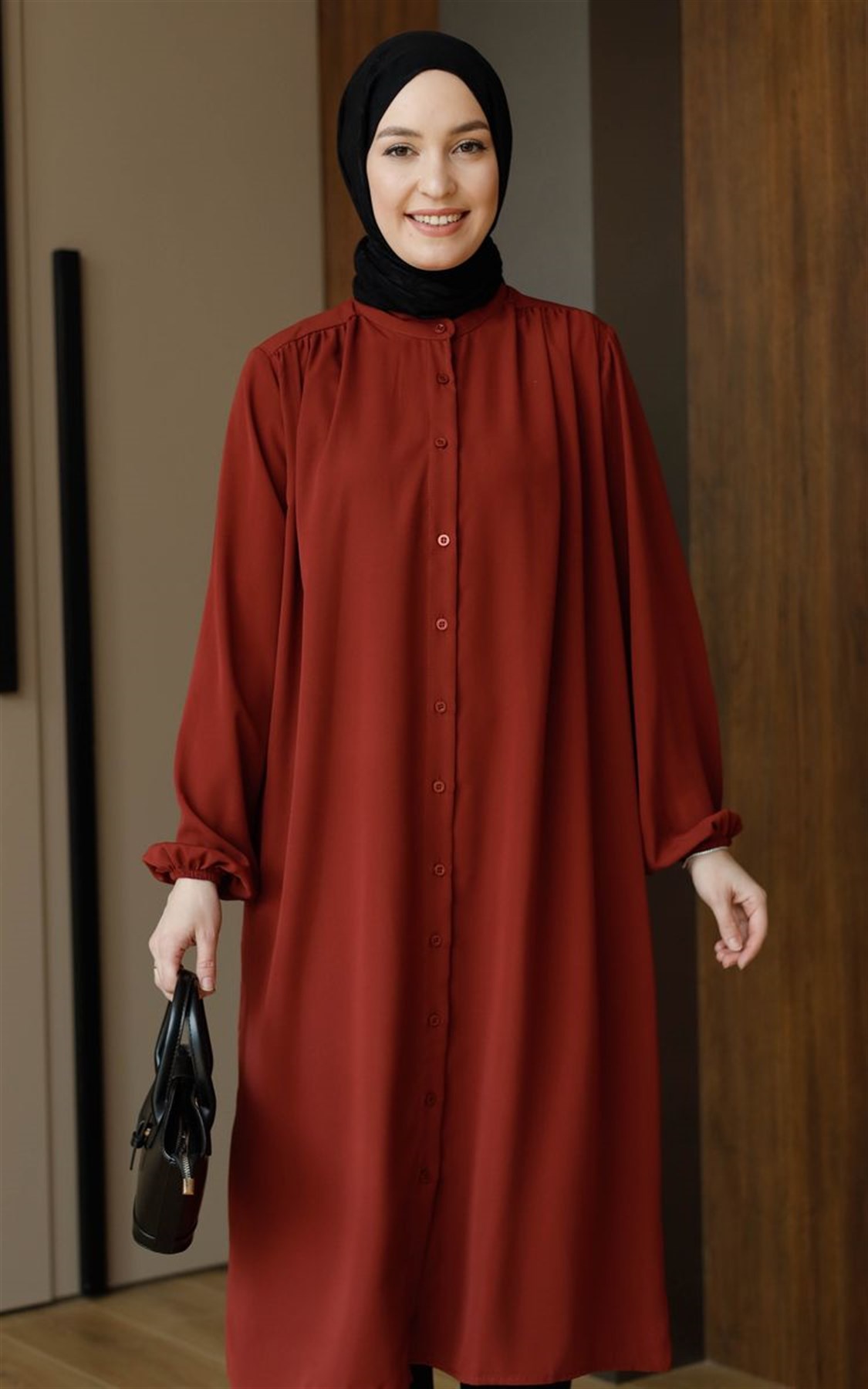 Zarif Medine İpeği Tunik Koyu Mercan 