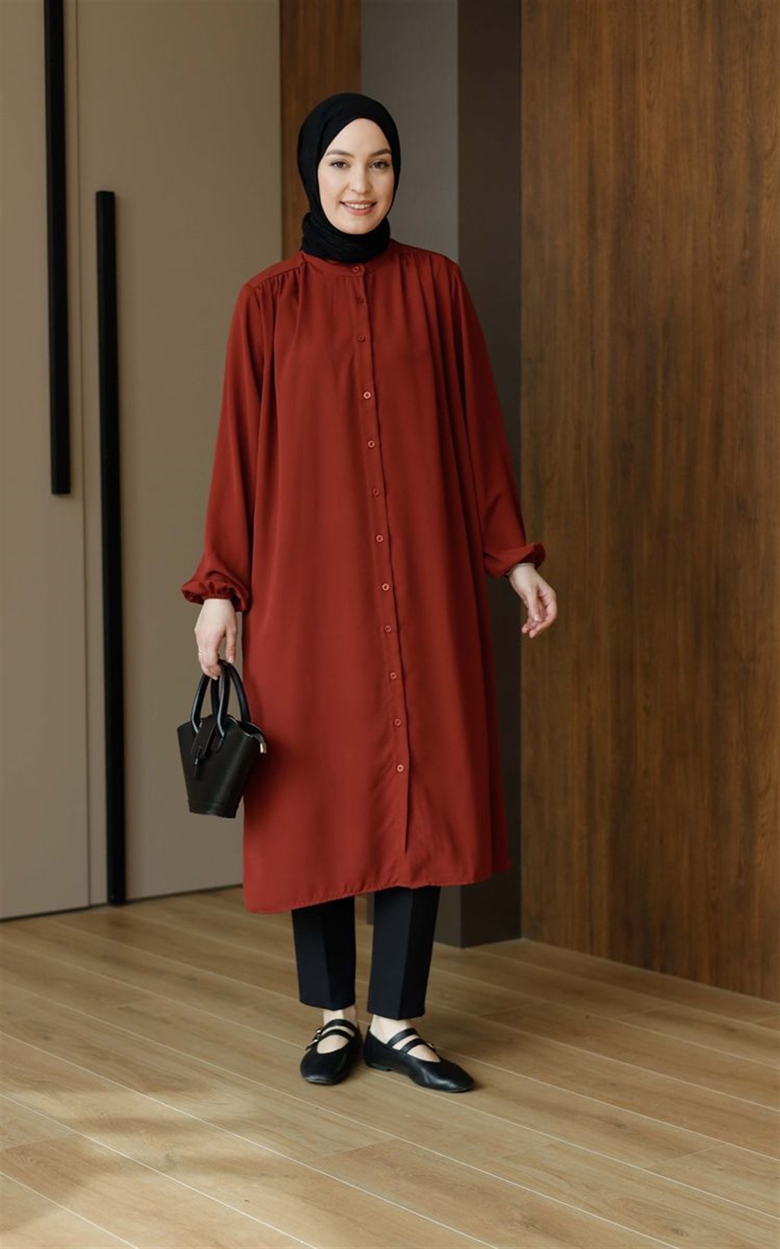 Zarif Medine İpeği Tunik Koyu Mercan 