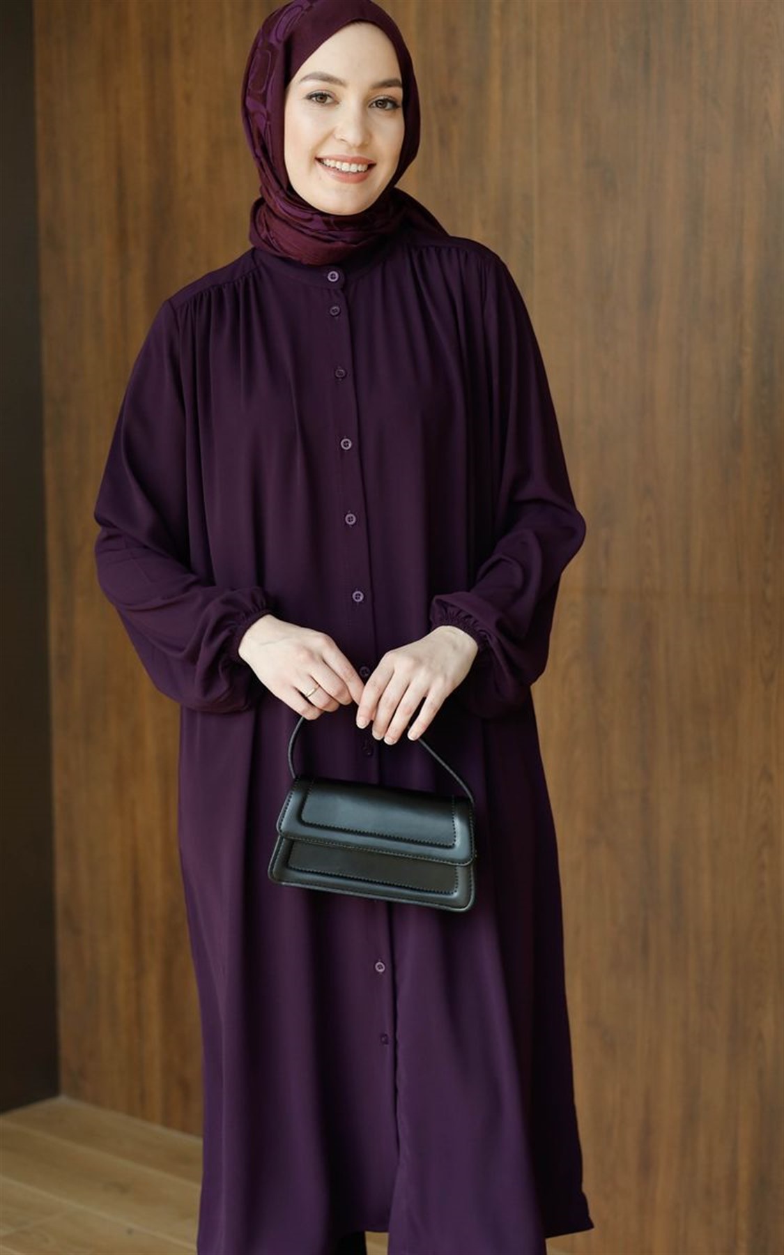 Zarif Medine İpeği Tunik Mürdüm