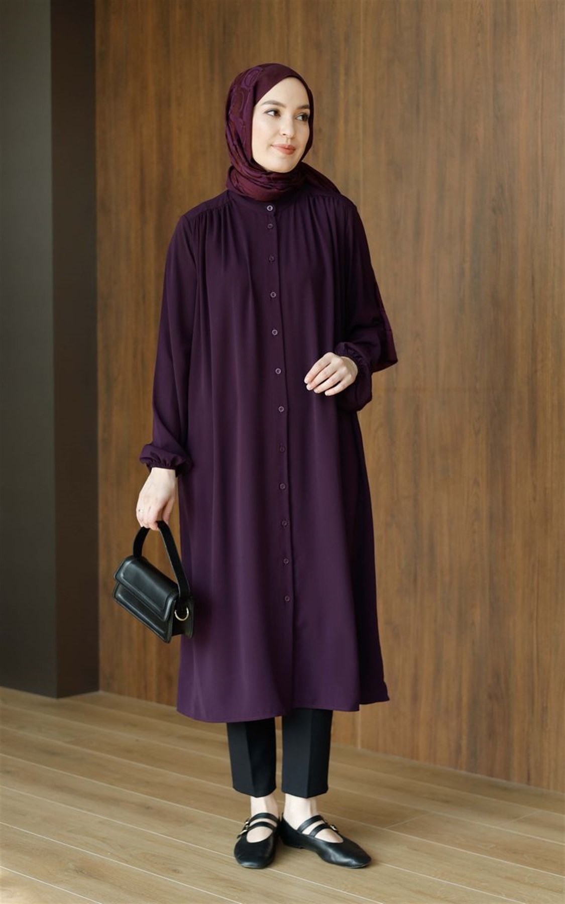 Zarif Medine İpeği Tunik Mürdüm