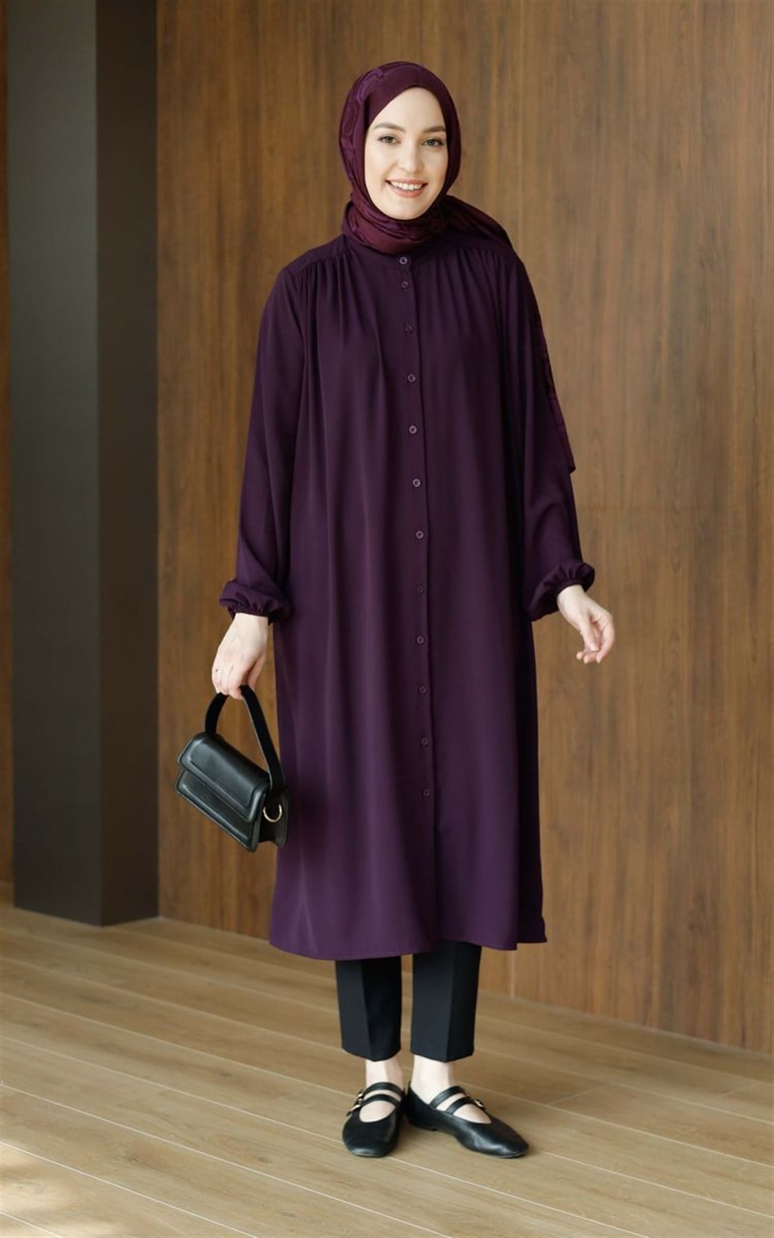 Zarif Medine İpeği Tunik Mürdüm