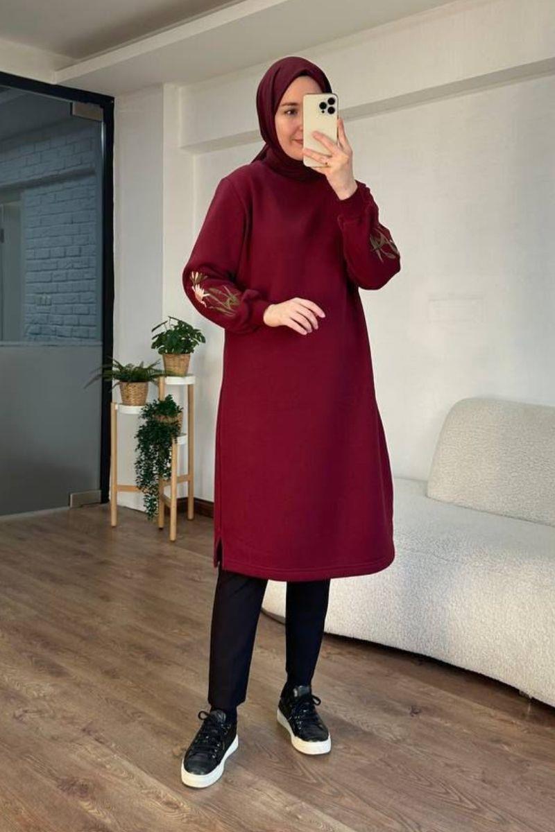 Açelya Üç İplik Sweat Bordo