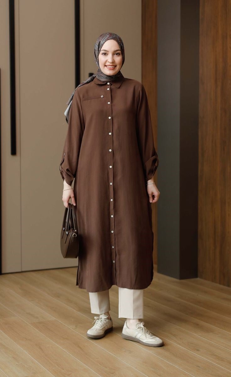 Armine Trend Basic Uzun Tunik Kahverengi