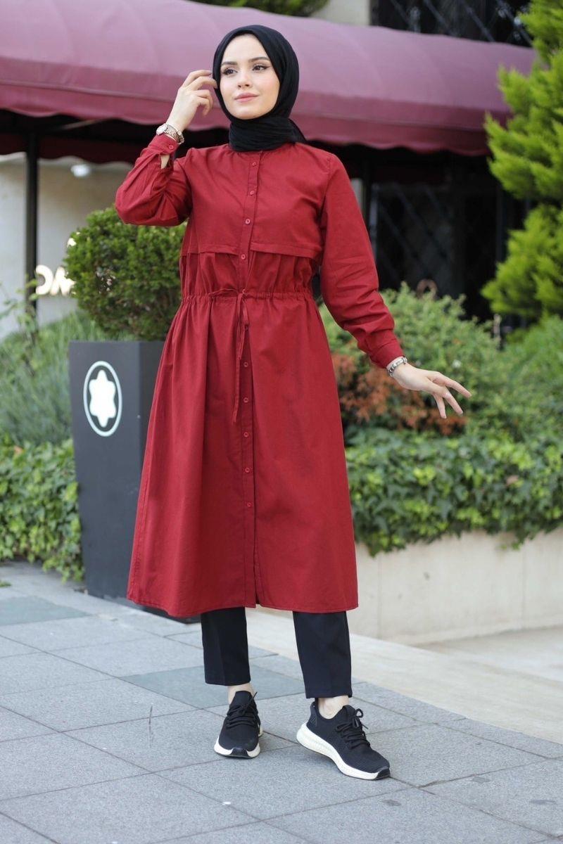 Arya Uzun Poplin Tunik Bordo