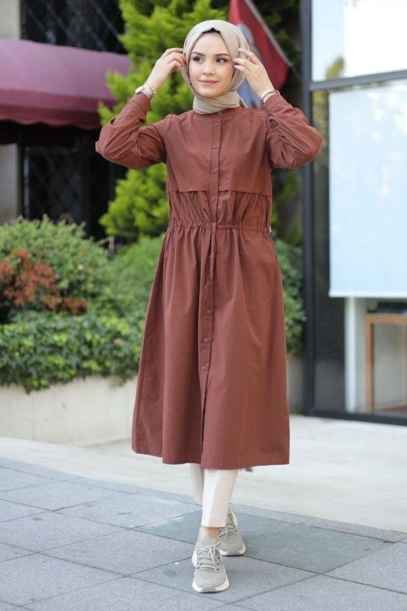 Arya Uzun Poplin Tunik Kahve