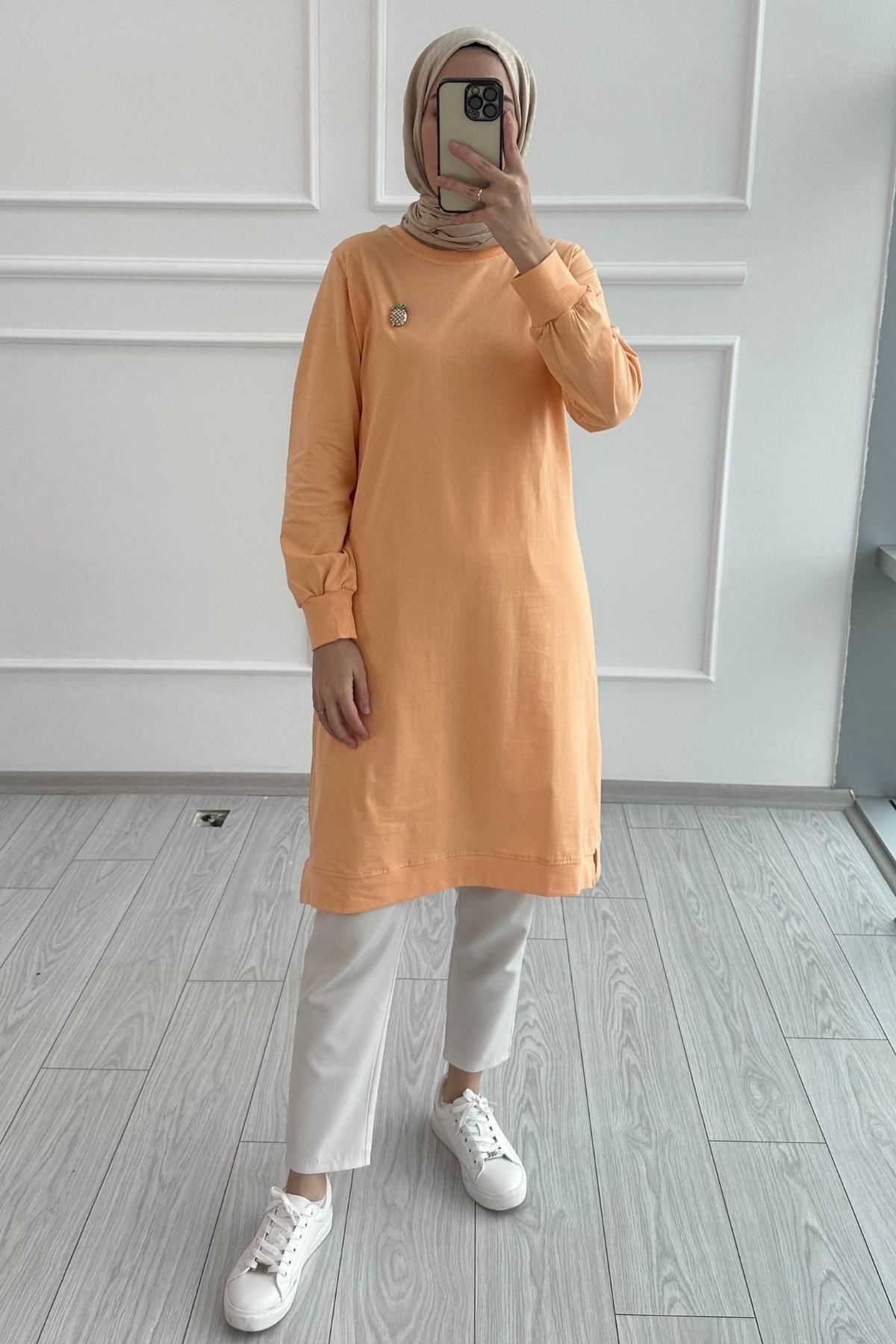 Broş Detaylı Tunik Kavun İçi