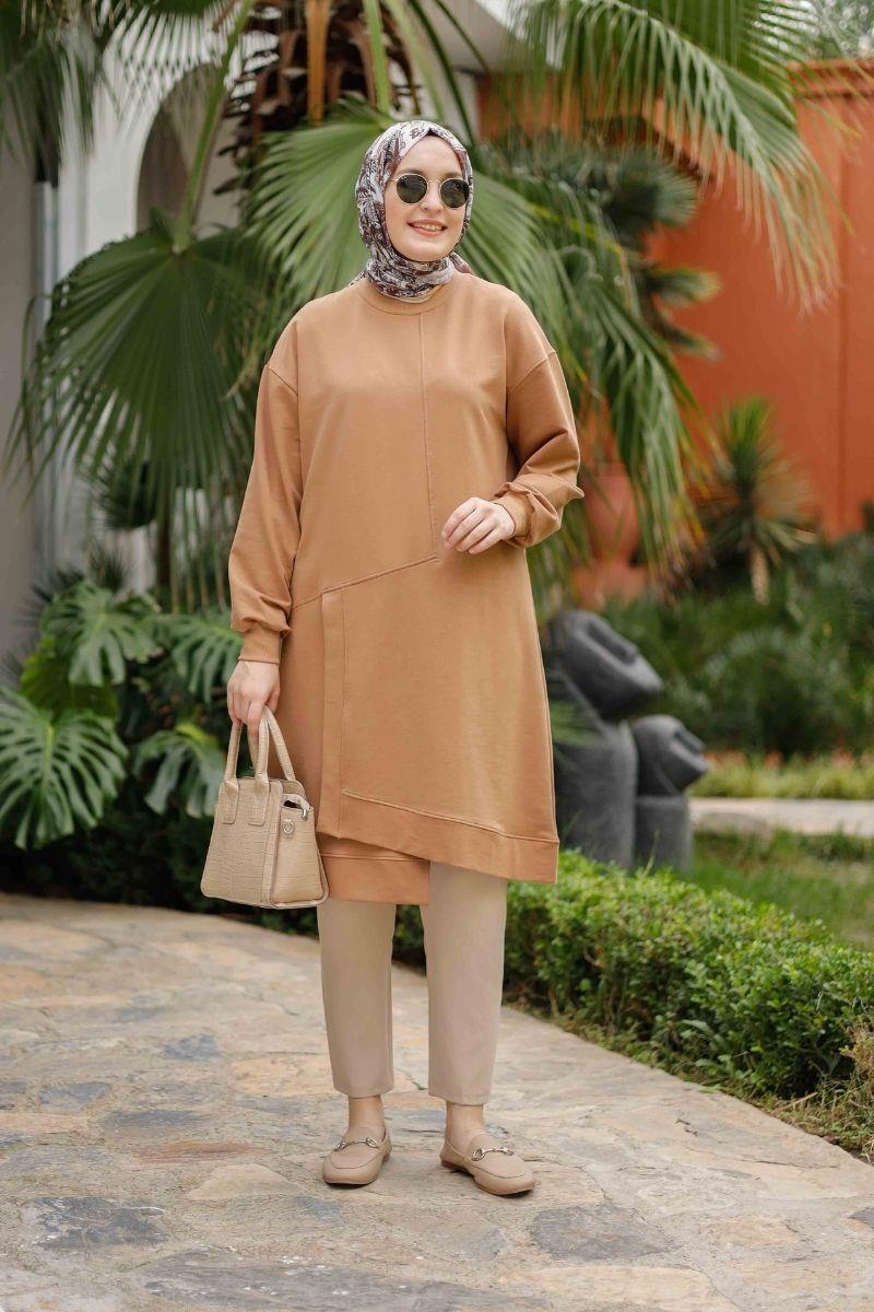 Çapraz Uzun Sweat Camel