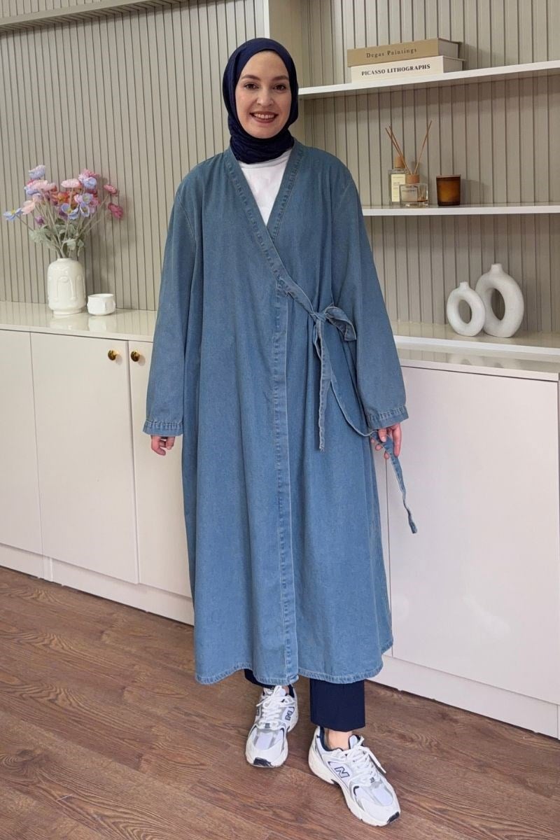 Denim Yandan Bağlamalı Kap Mavi