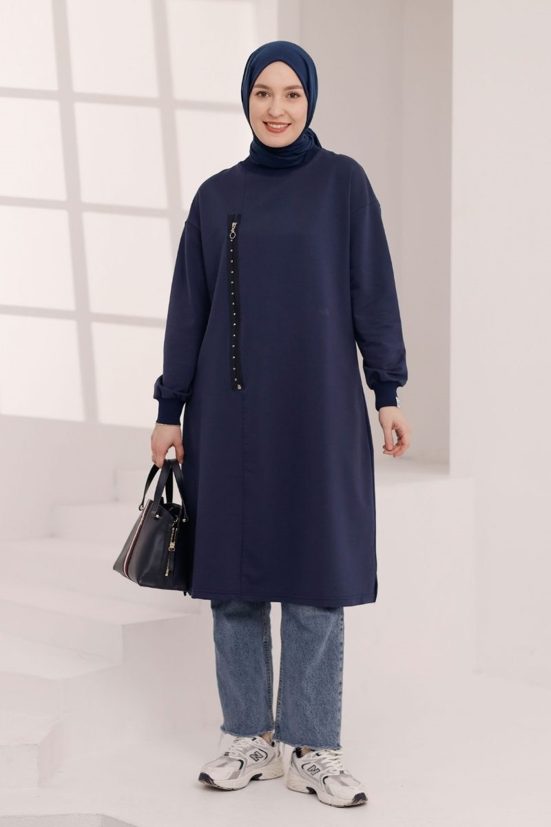 Fermuar Detaylı 110 cm Sweat Lacivert