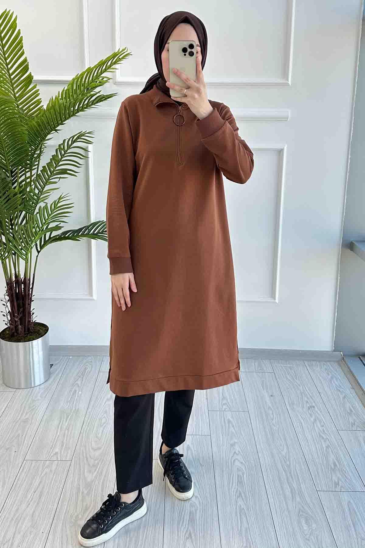 Fermuarlı Sweat Kahve