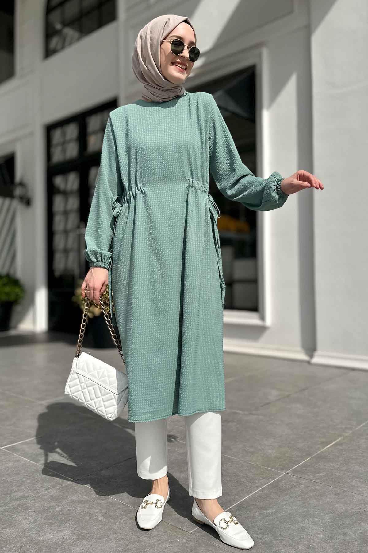 Gofre Tunik Mint Yeşili