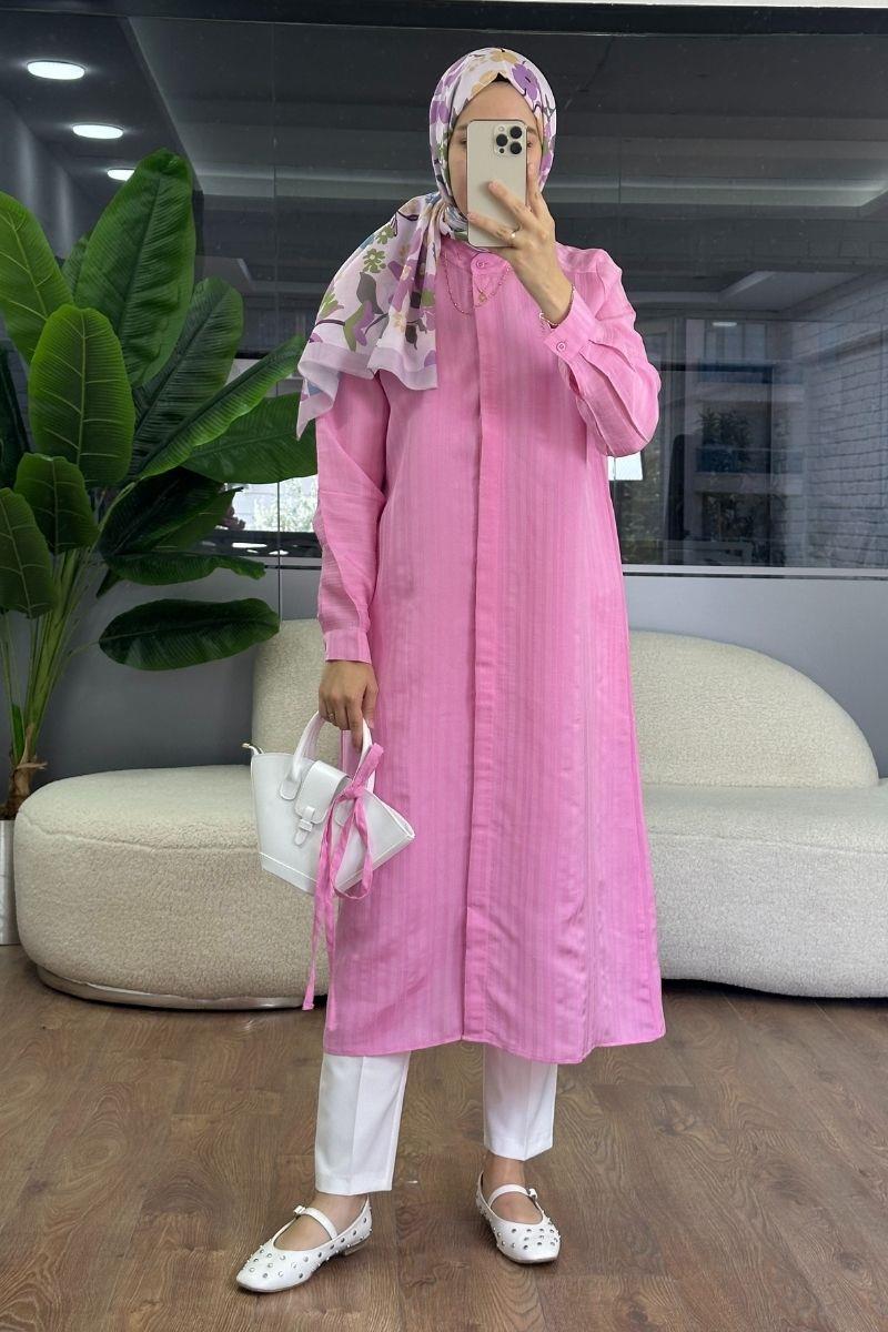 Hilay 120 cm Uzun Tunik Pembe