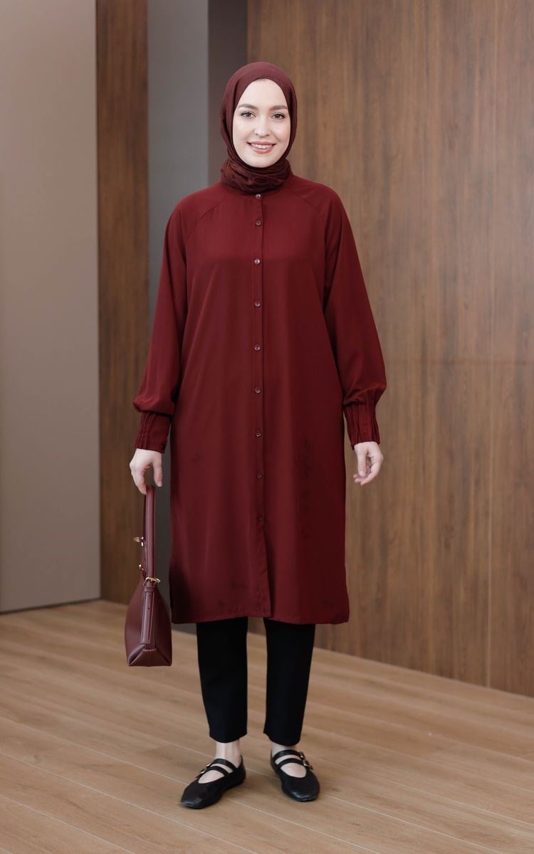 Lina Medine İpeği Uzun Tunik Bordo