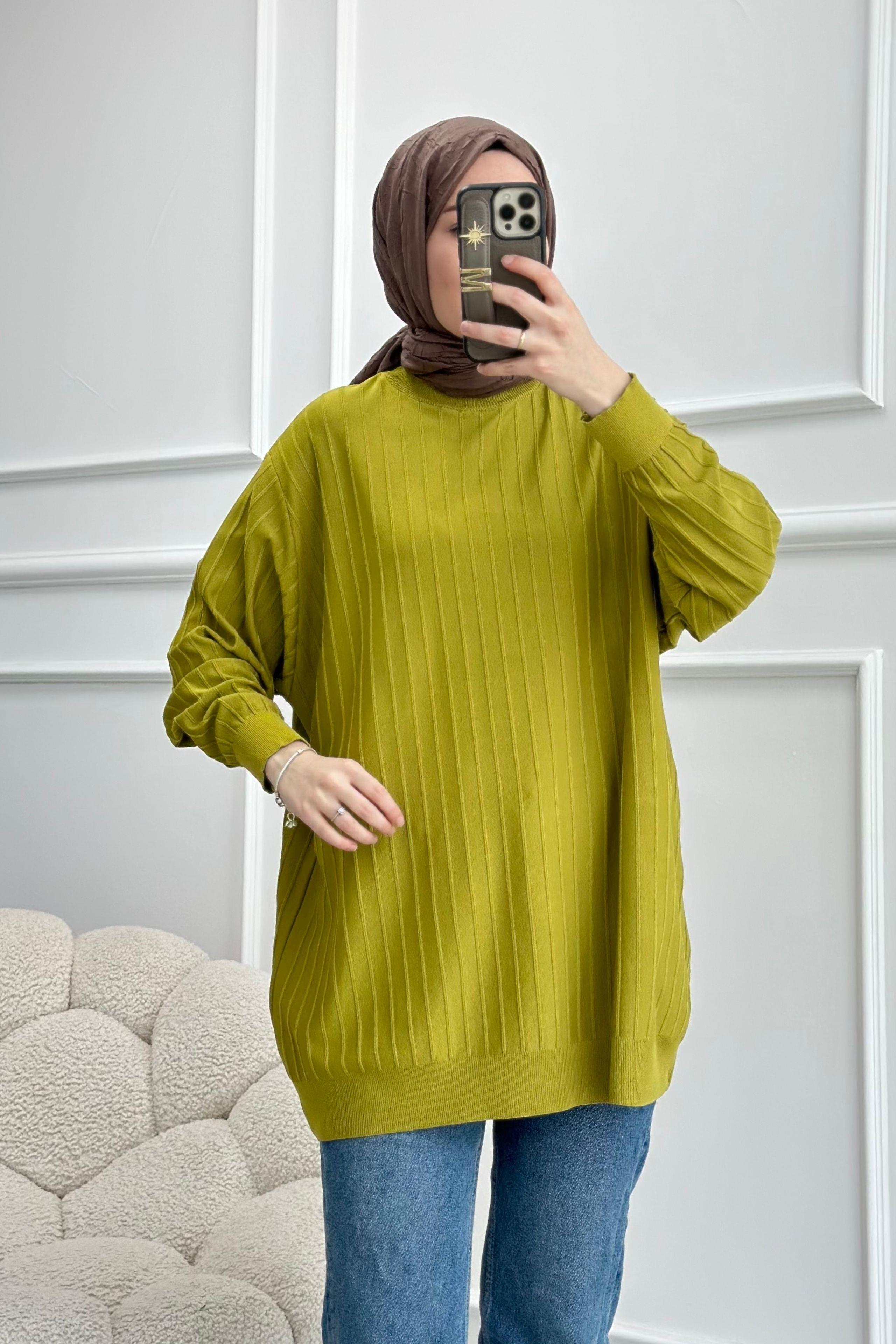 Line Triko Tunik Yağ Yeşili
