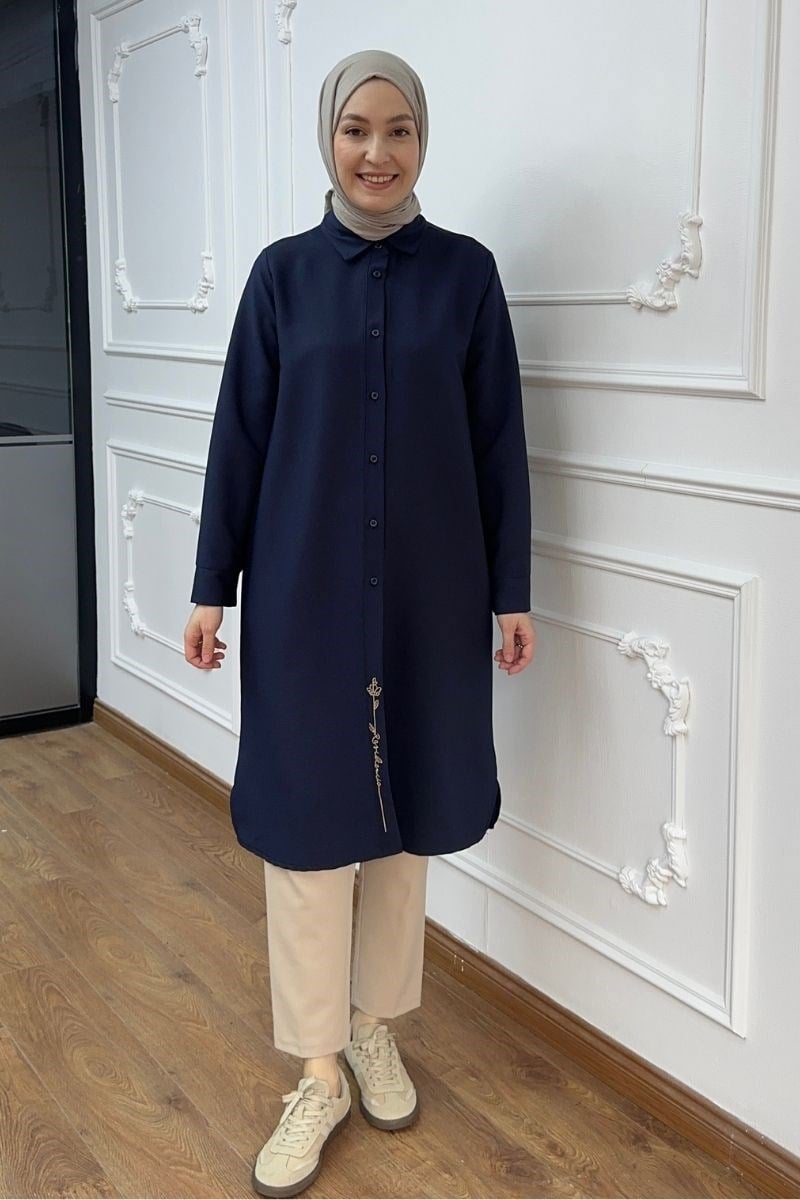 Melisa Nakışlı 110 cm Uzun Tunik Lacivert