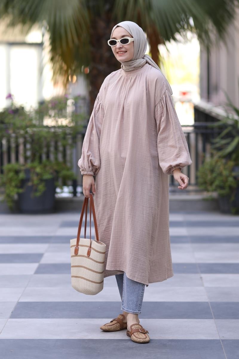 Mila Müslin Uzun Tunik Vizon