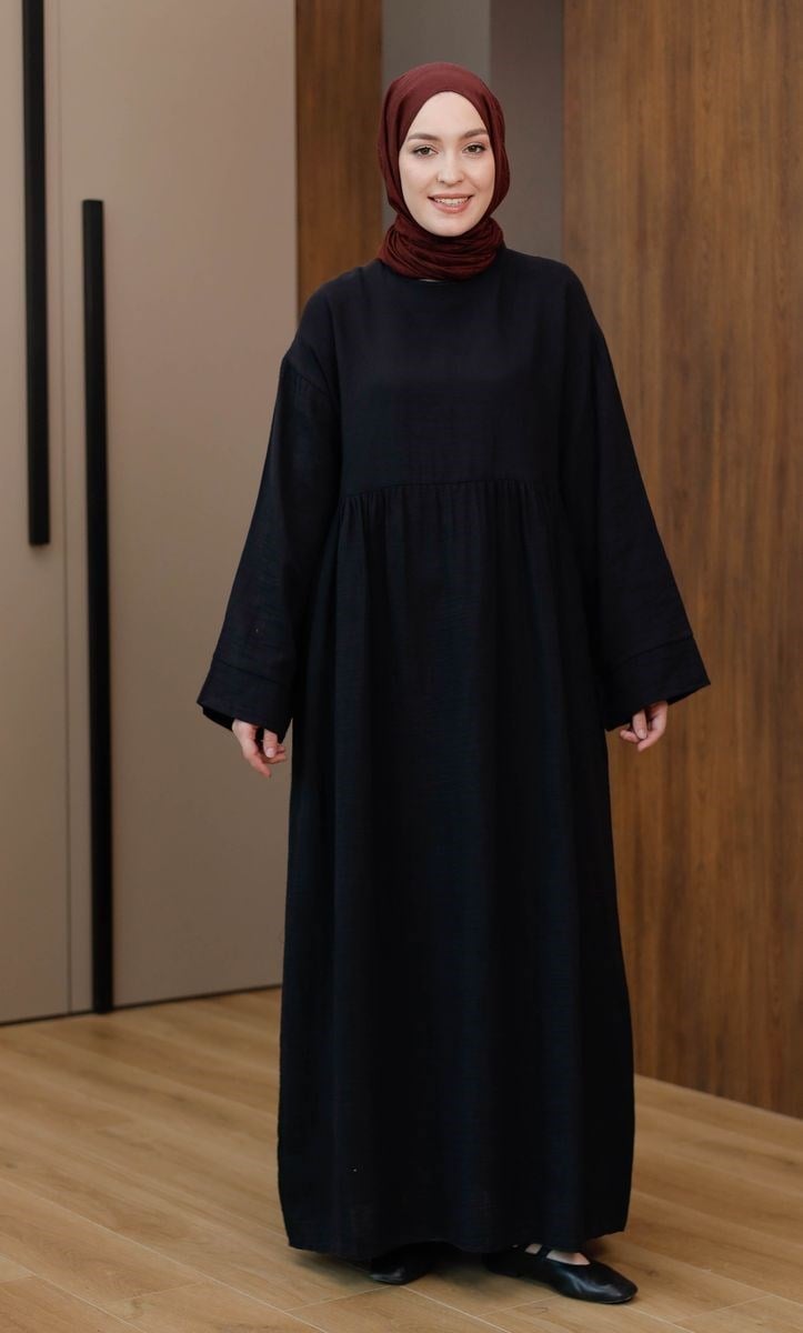 Müslin Uzun Elbise Siyah