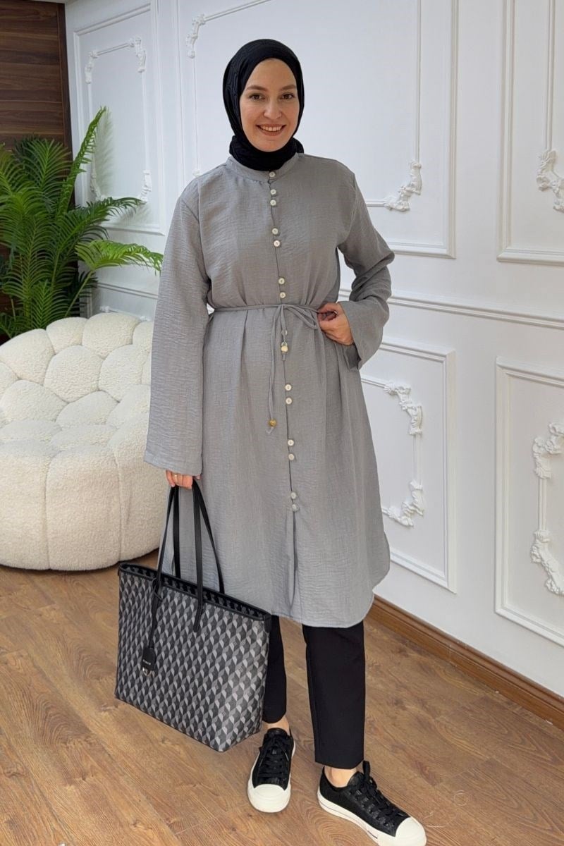 Önü Biritli Valentino Tunik Gri