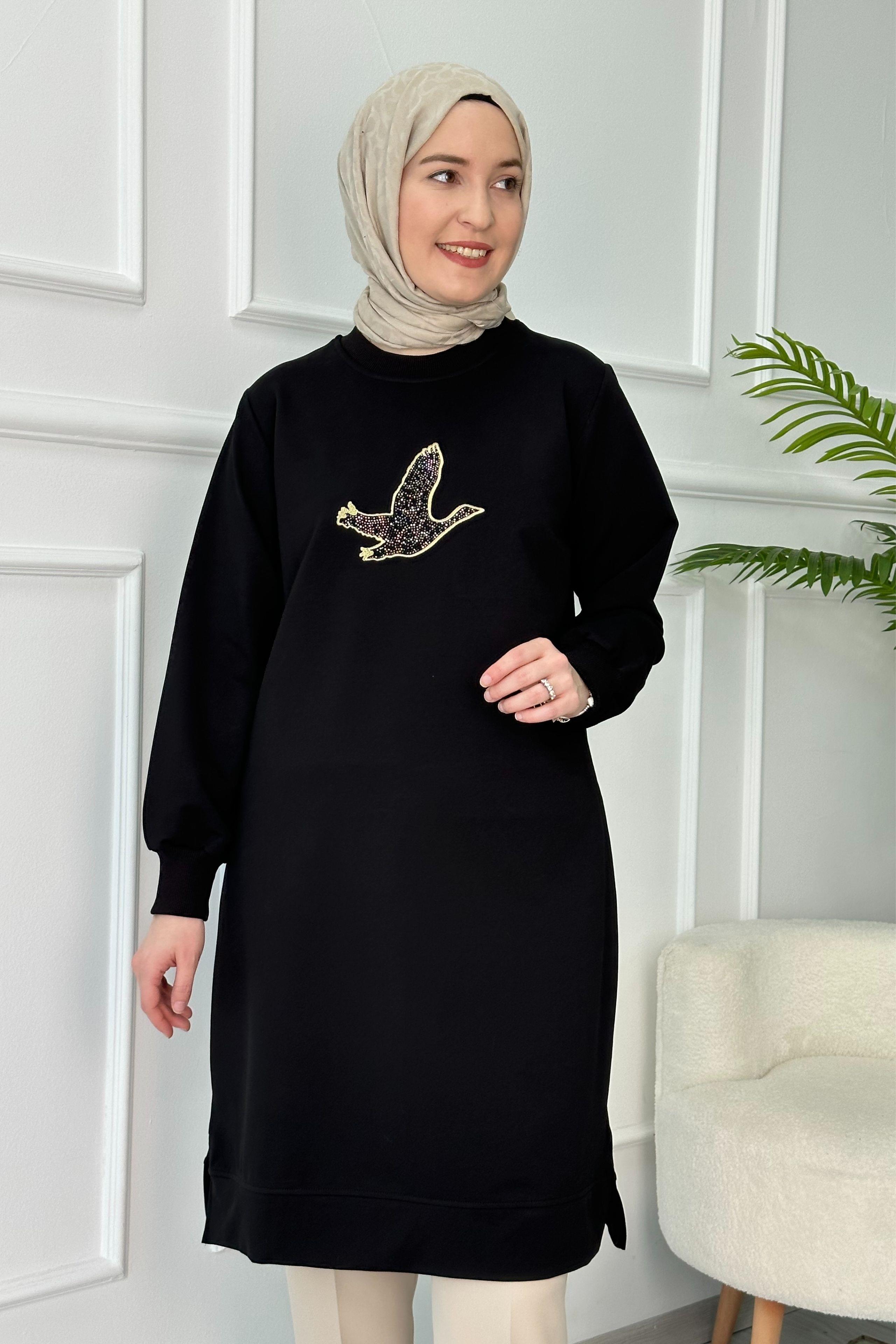 Pul Detaylı Sweat Tunik Siyah
