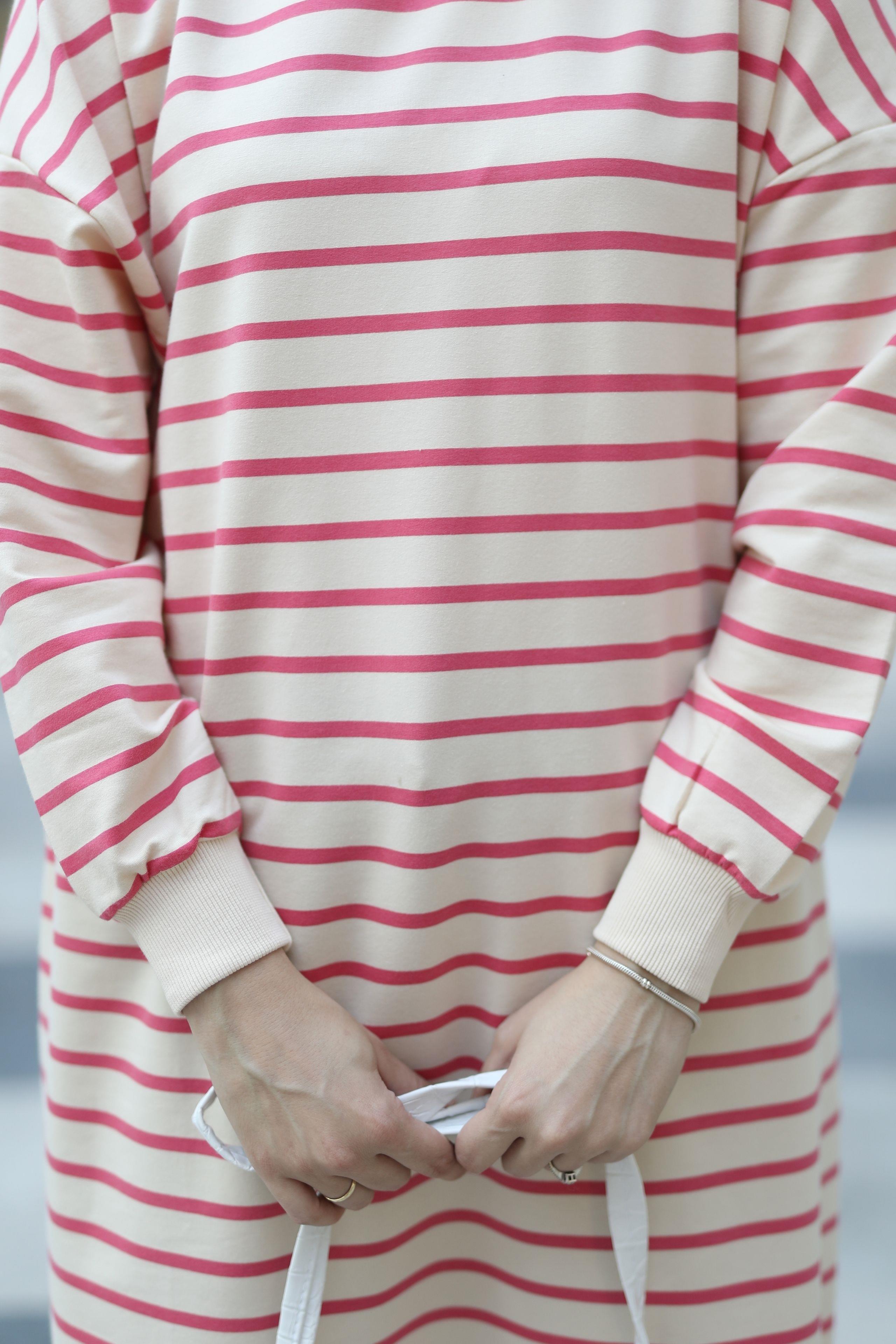 Spor Çizgili Sweat Pembe