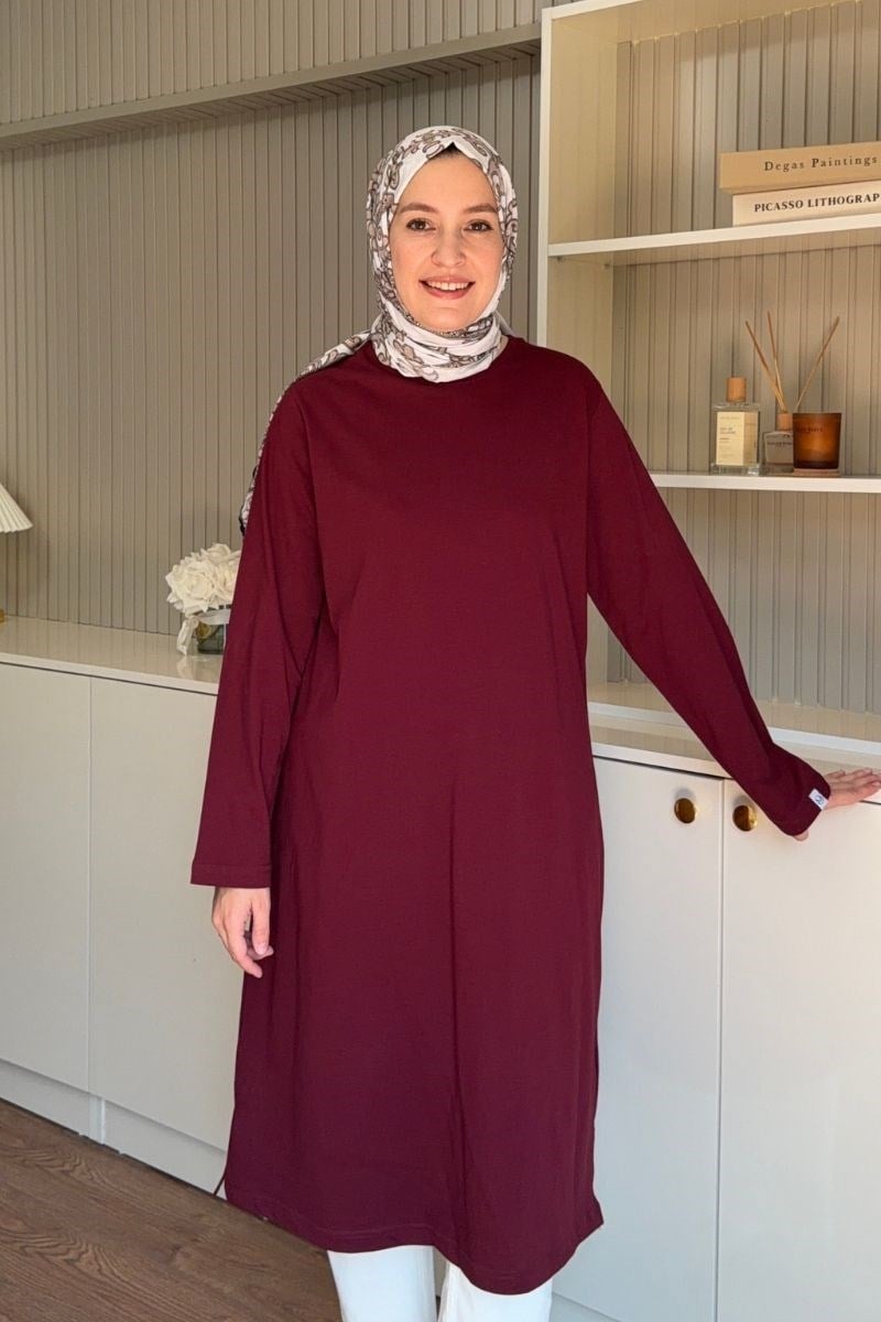 Summer Basic Uzun Tunik Bordo