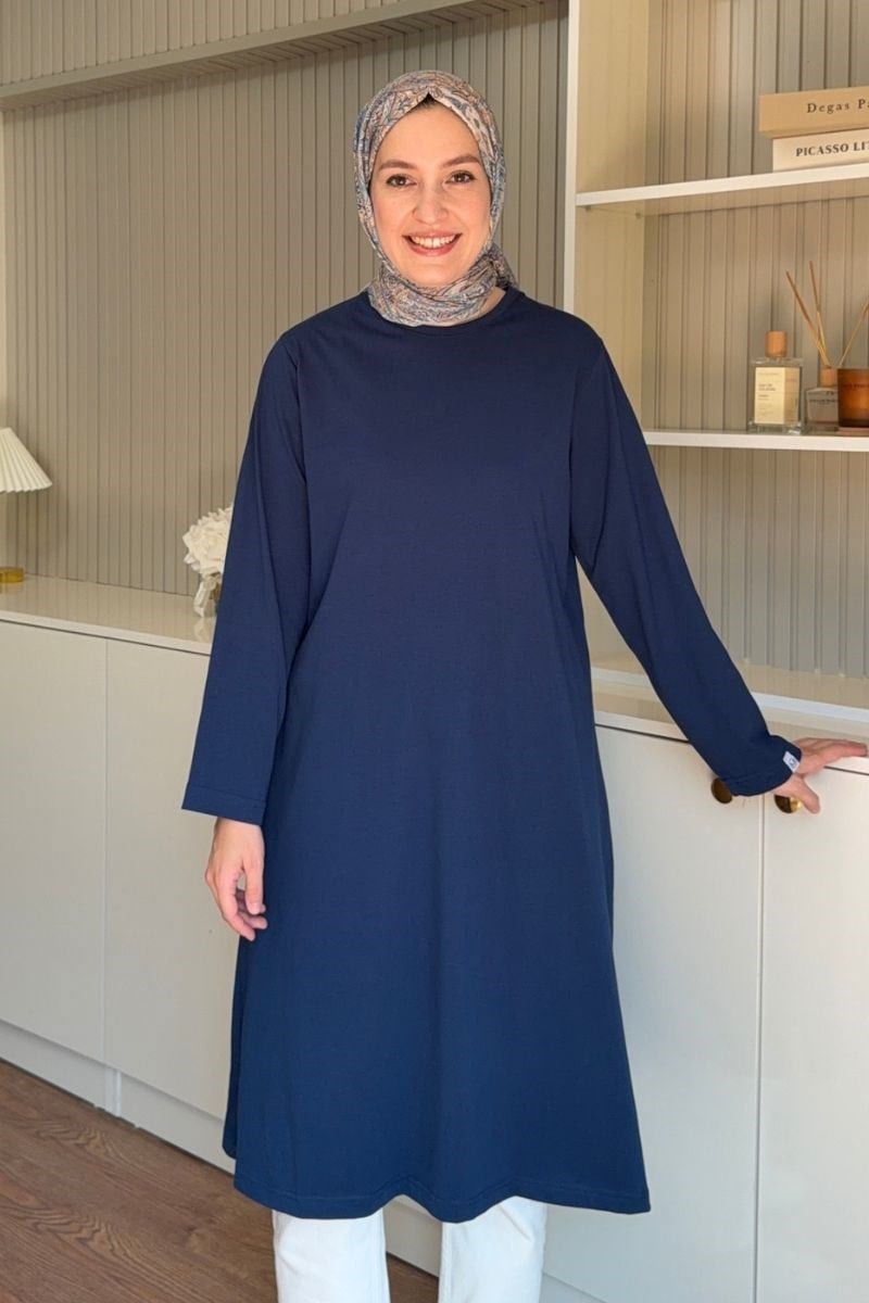 Summer Basic Uzun Tunik İndigo