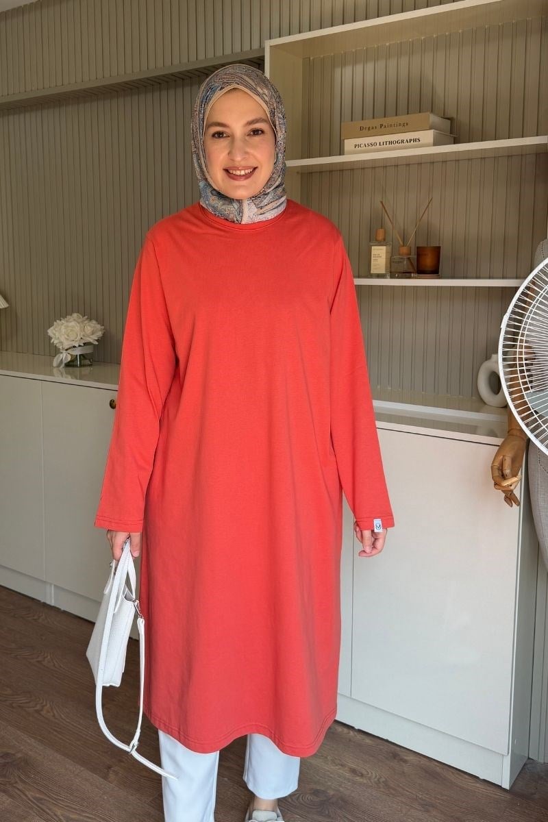 Summer Basic Uzun Tunik Şeftali