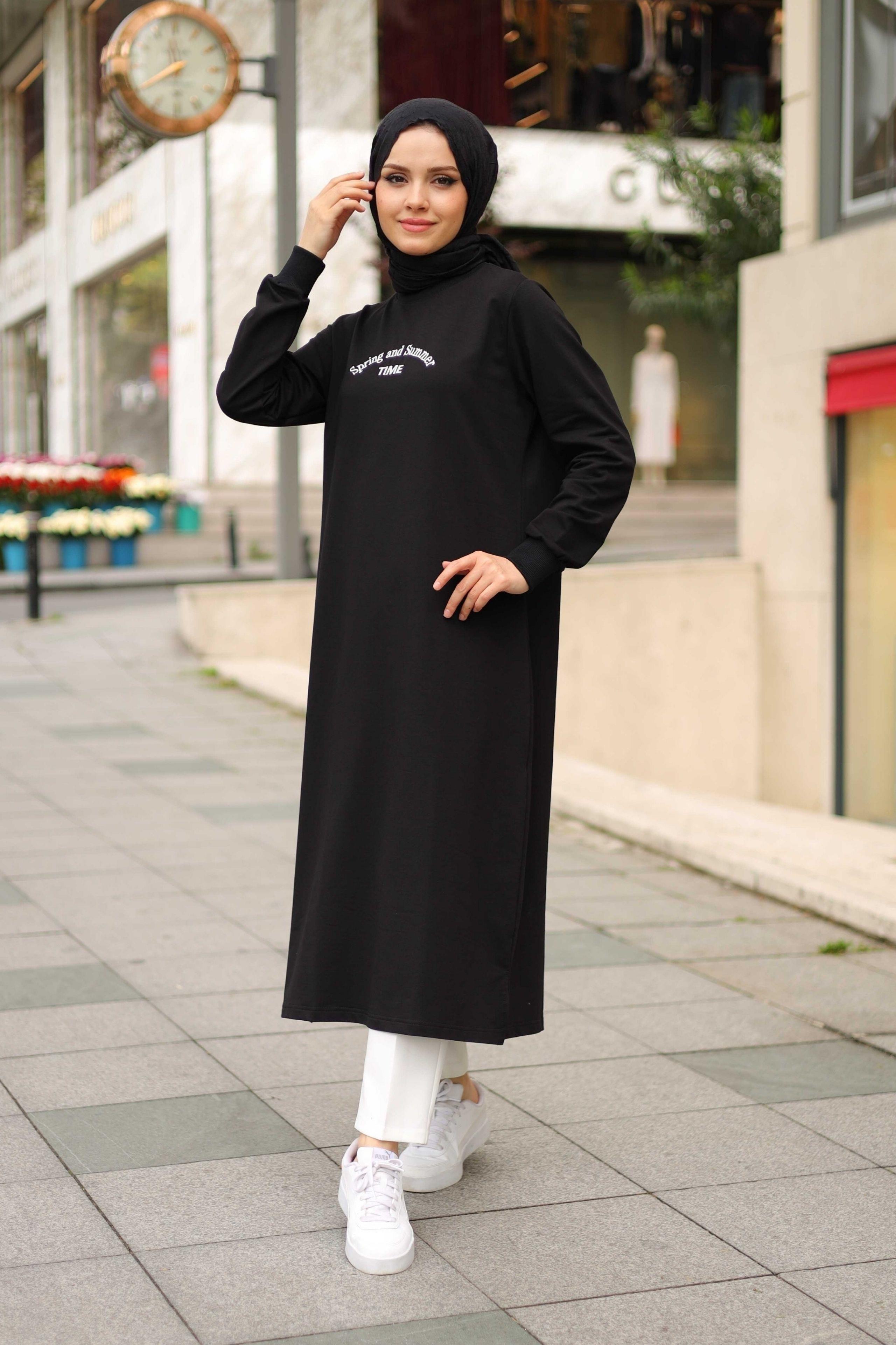 Summer Yazlık Uzun Sweat Tunik Siyah