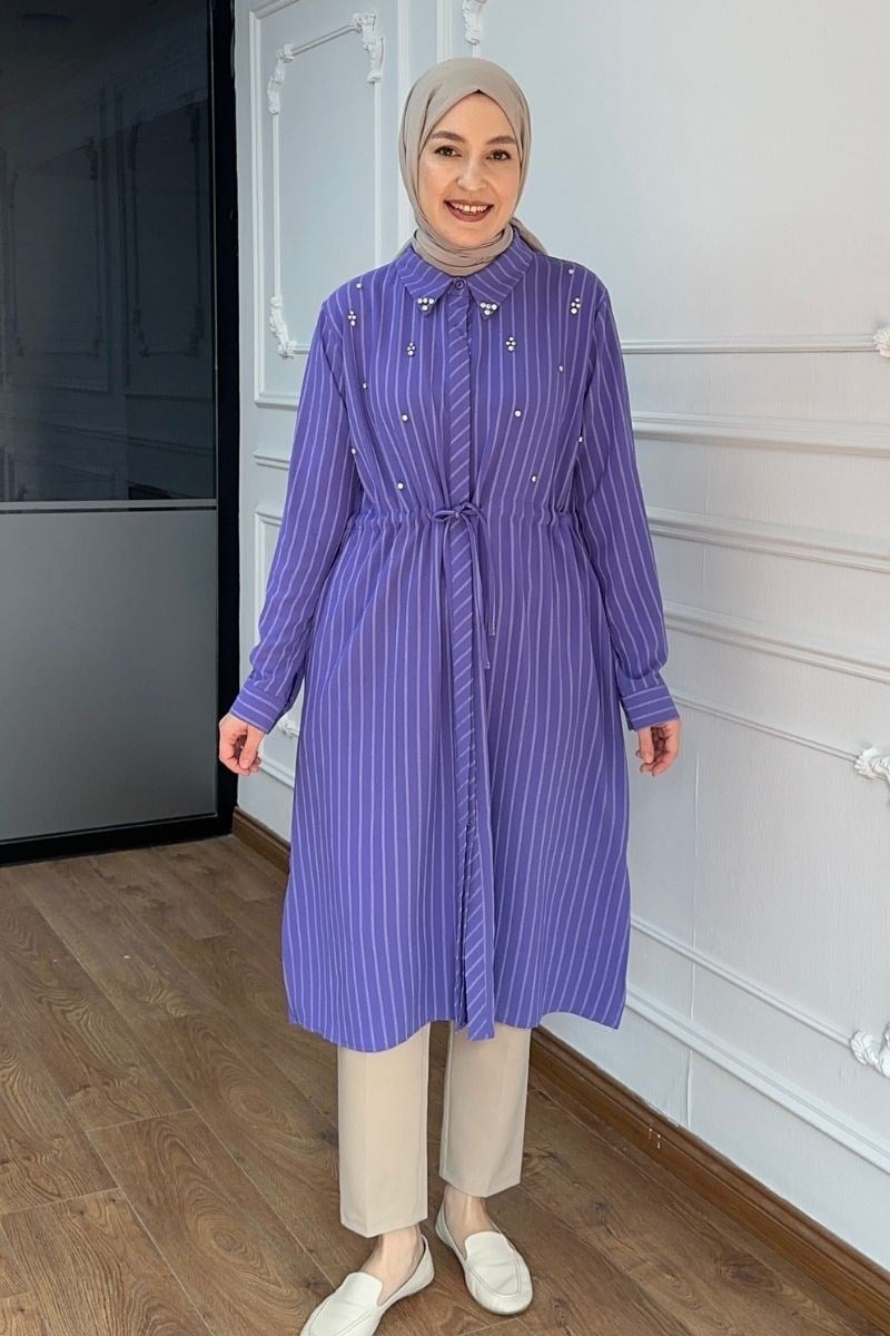Taşlı Linda Tunik Leylak