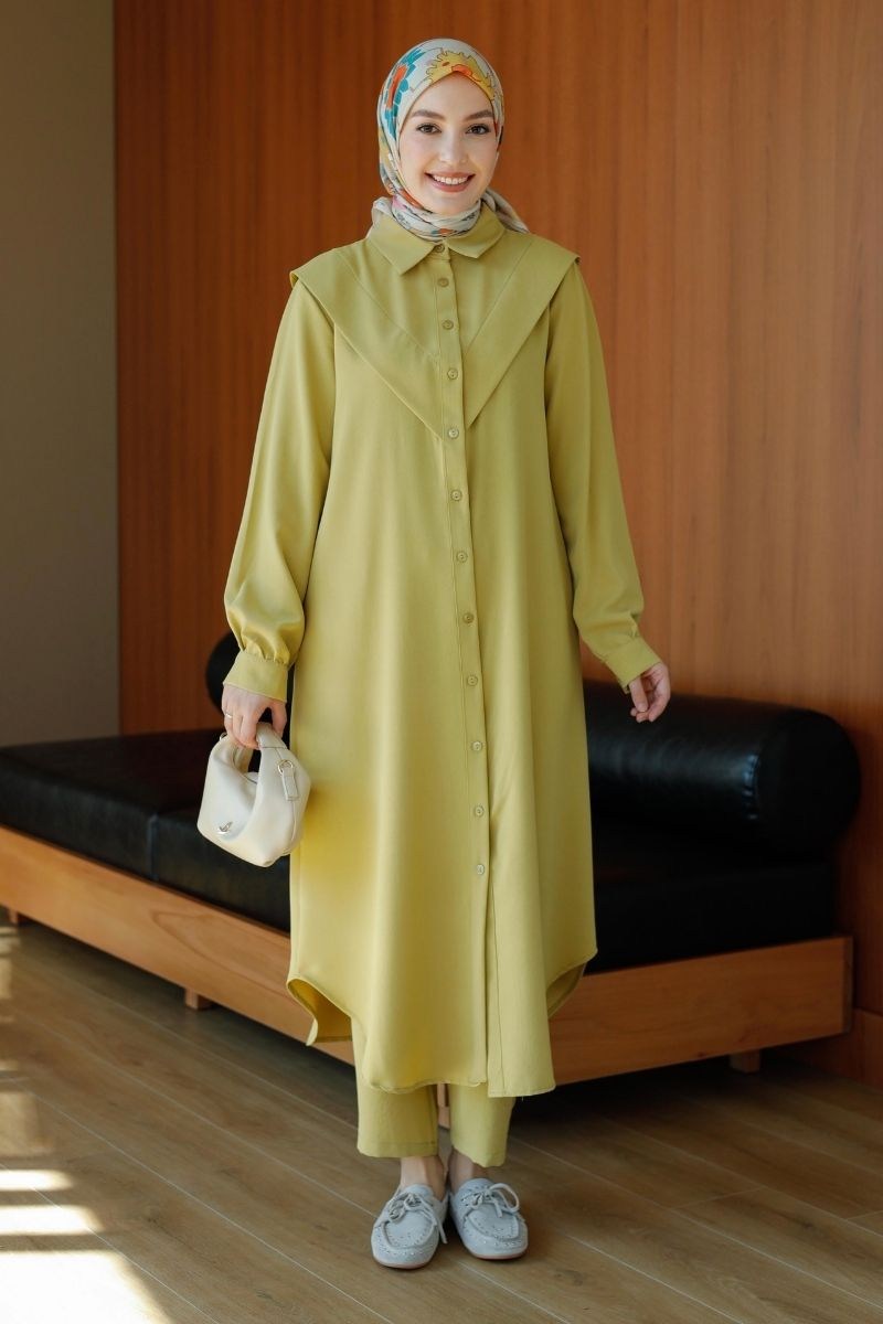 V Pervazlı Linda Takım Olive
