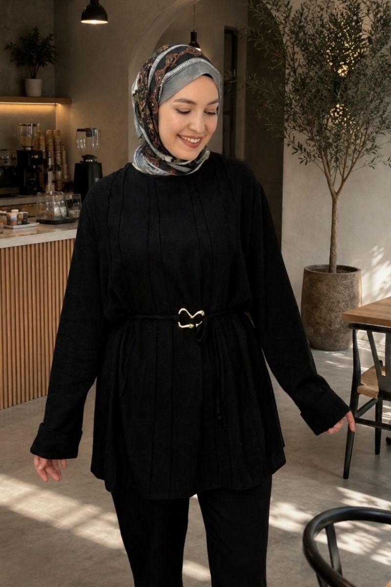 Visolin Seyyar Kemerli Tunik Siyah