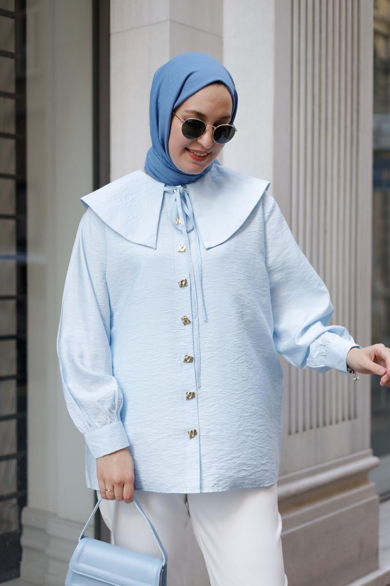 Yakalı Düğme Detaylı Tunik Bebe Mavisi