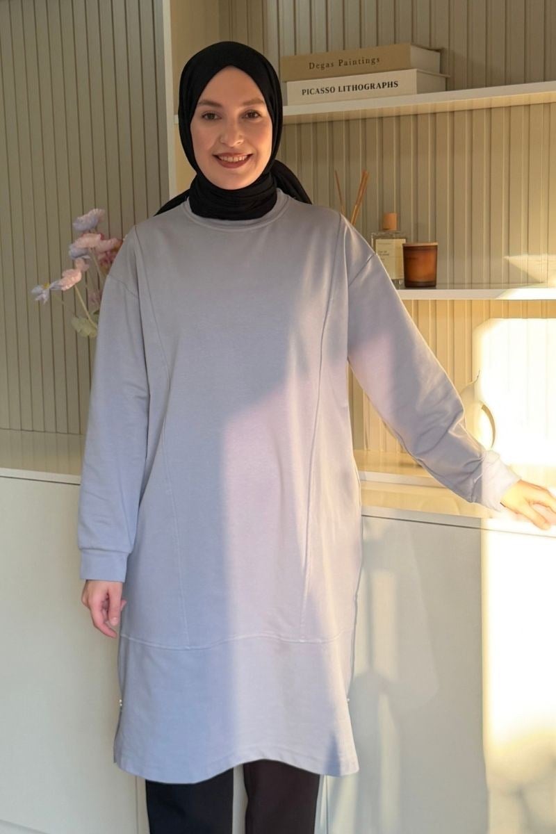 Yanları Fermuarlı Sweat Gri