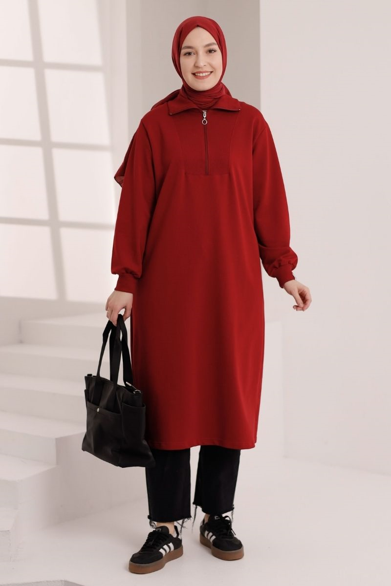Yarım Fermuarlı 120 cm Sweat Nar Kızılı