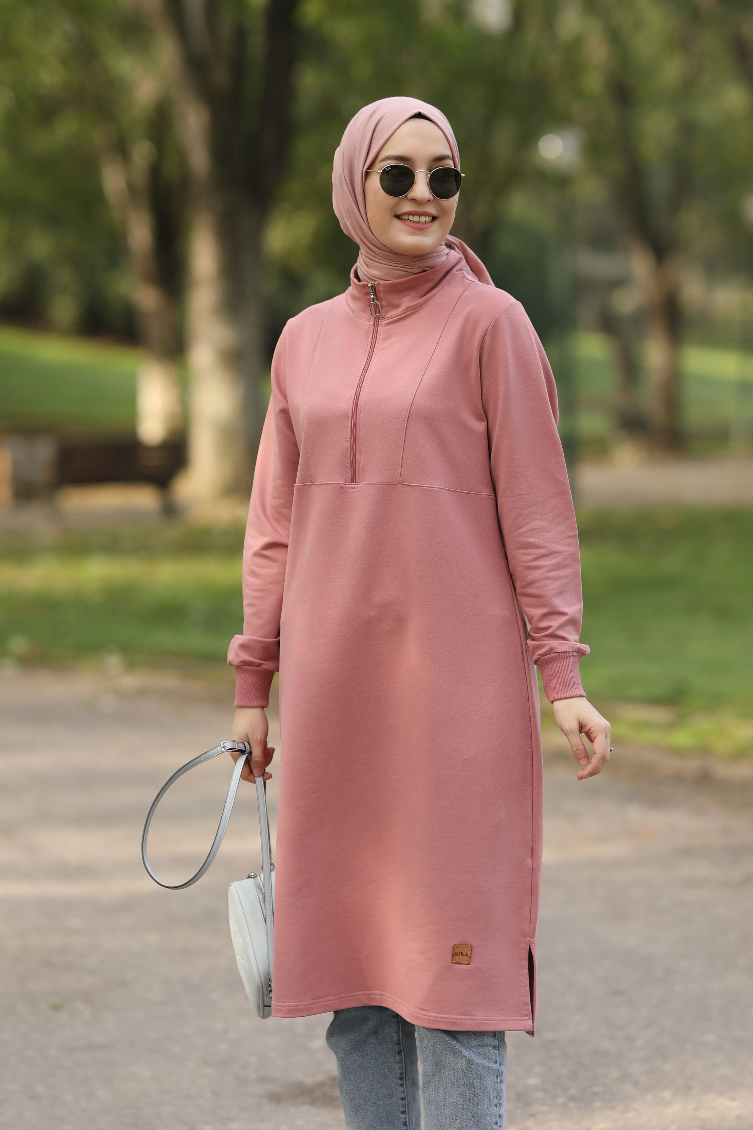 Yarım Fermuarlı Sweat Pembe