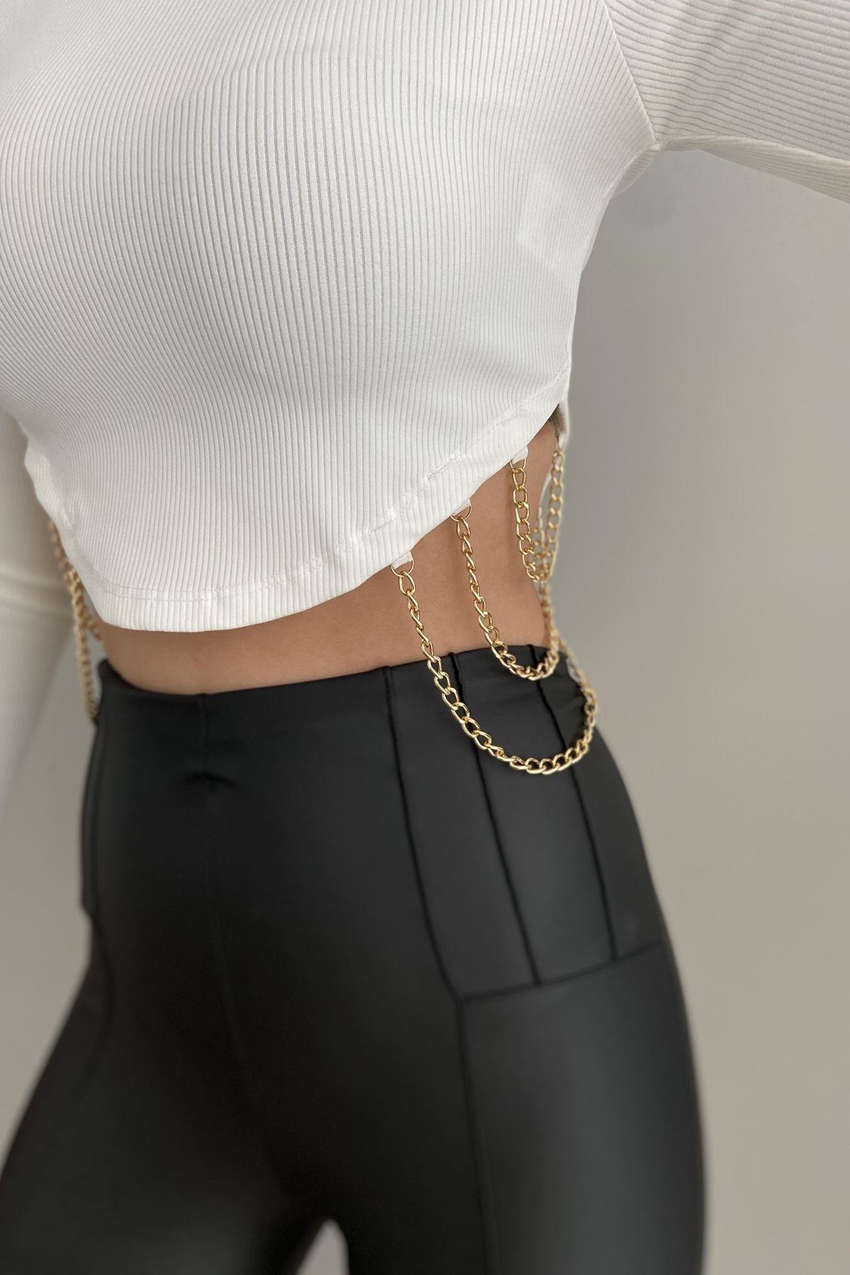 BEL AKSESUARLI CROP BLUZ
