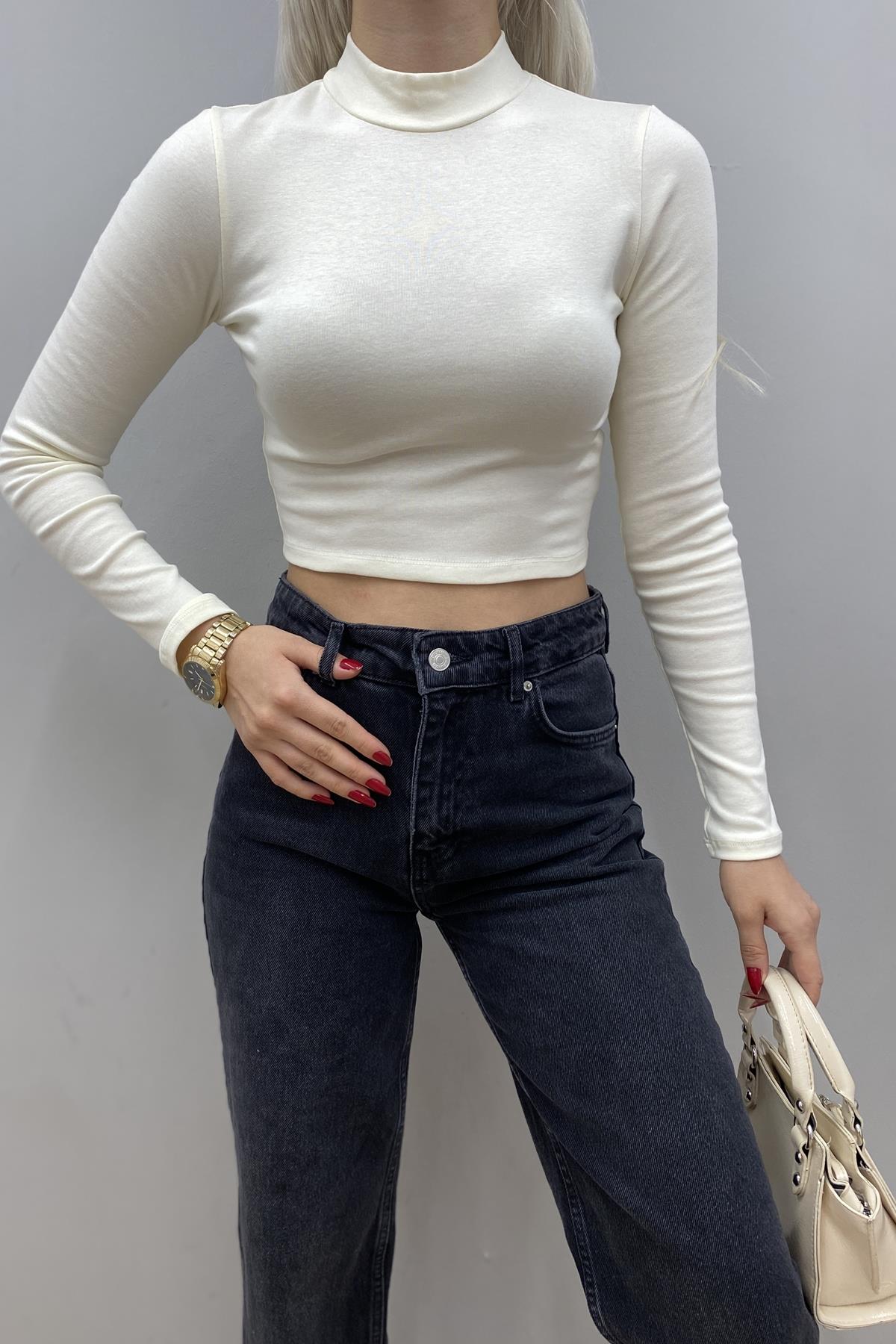 DİK YAKA CROP BLUZ