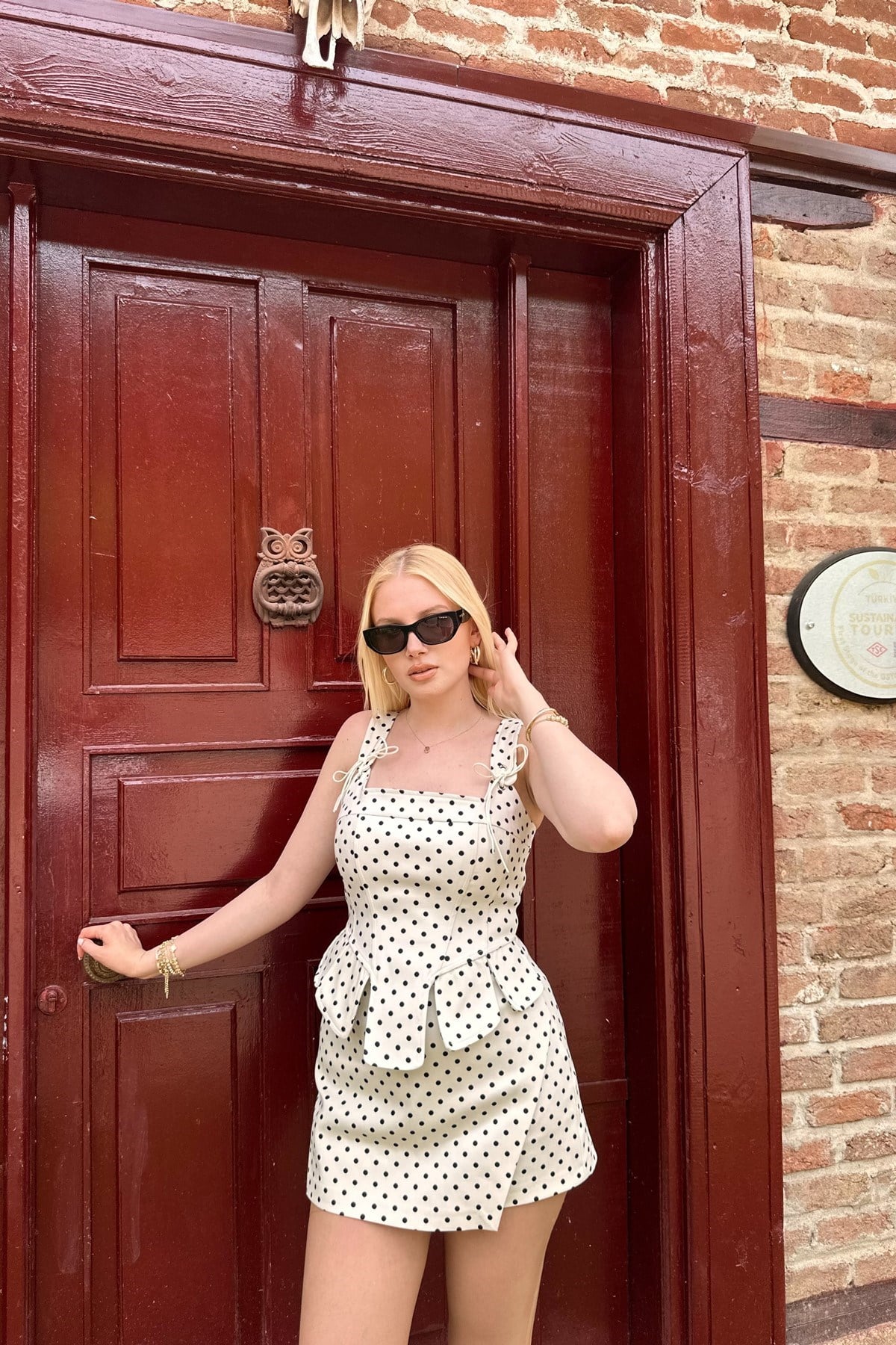 PUANTİYE DESEN ASKILI CORSE BLUZ