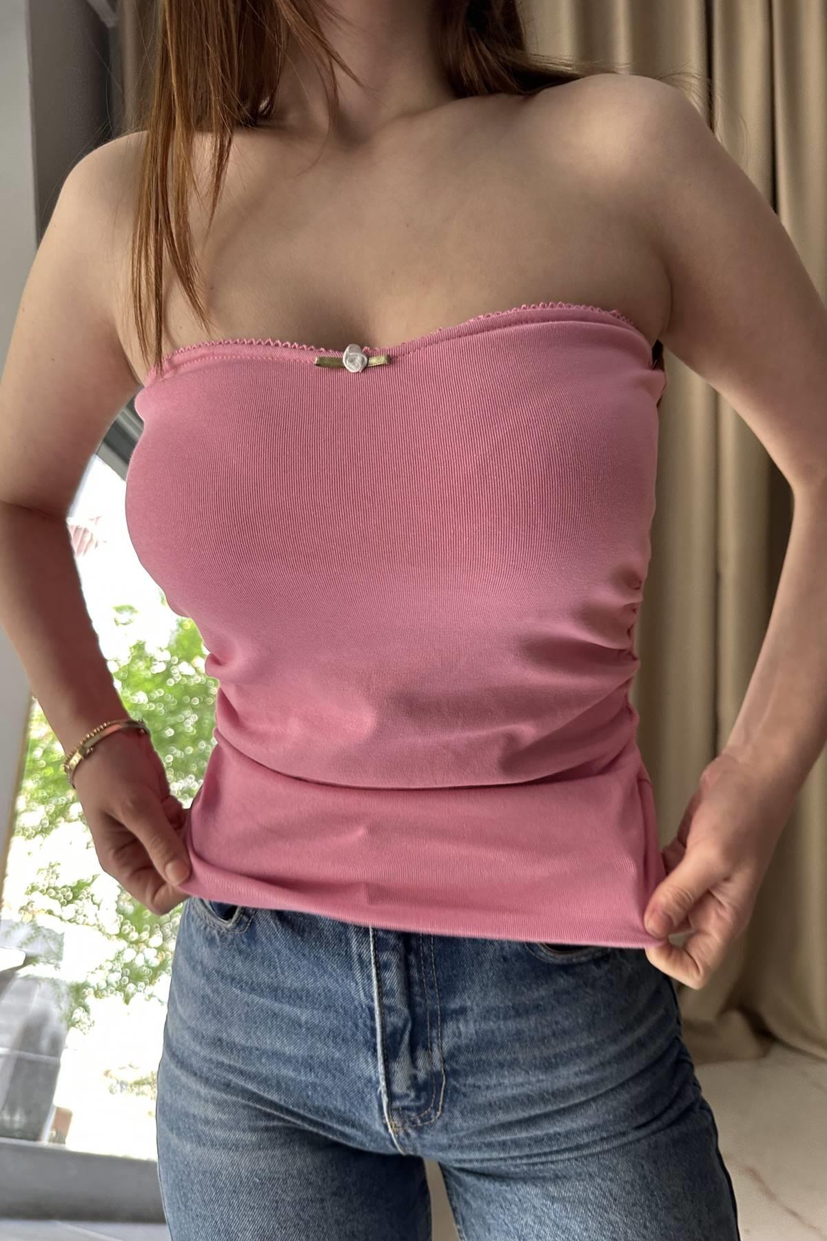 GÜL DETAYLI STRAPLEZ TOP