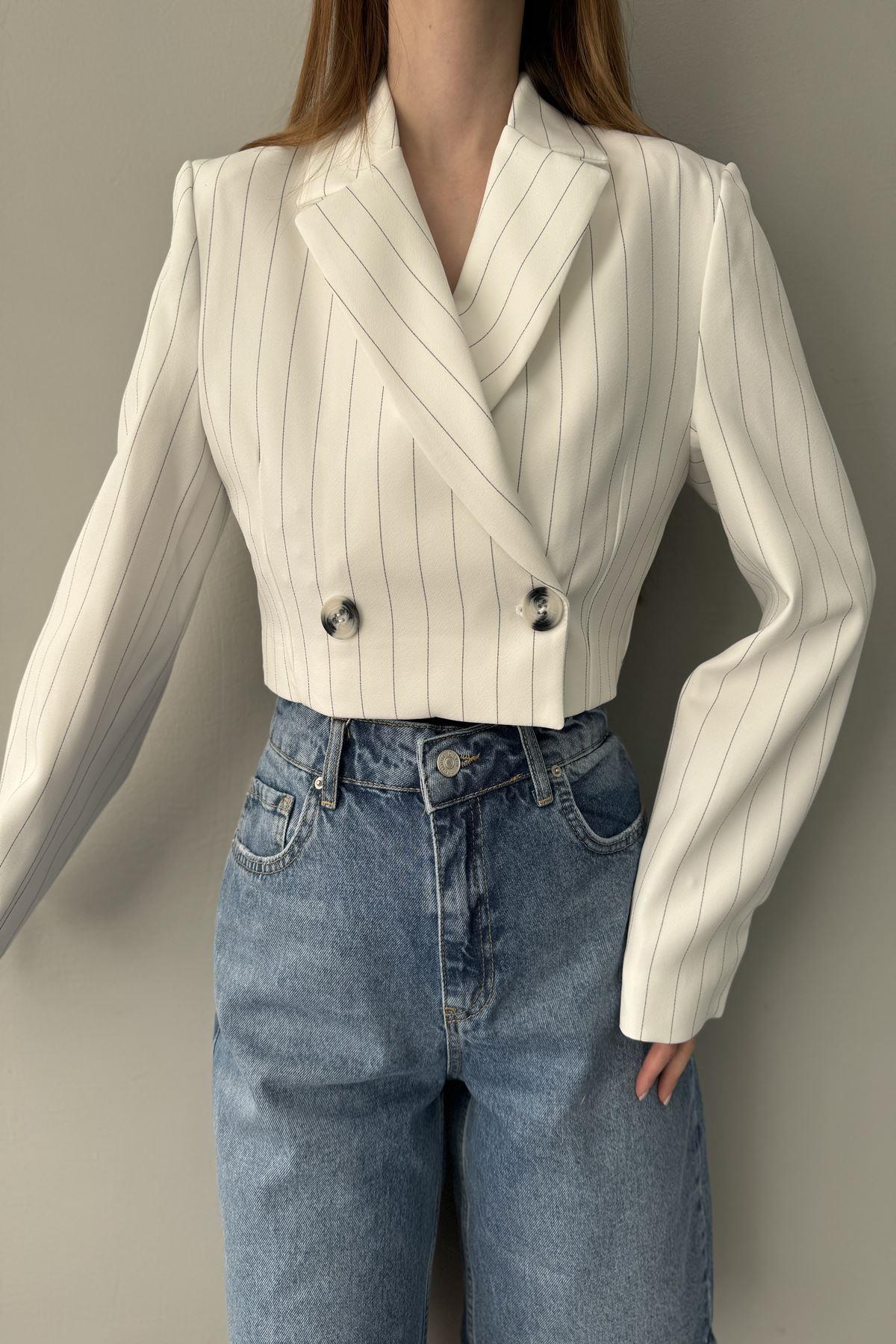 ÇİZGİLİ CROP CEKET