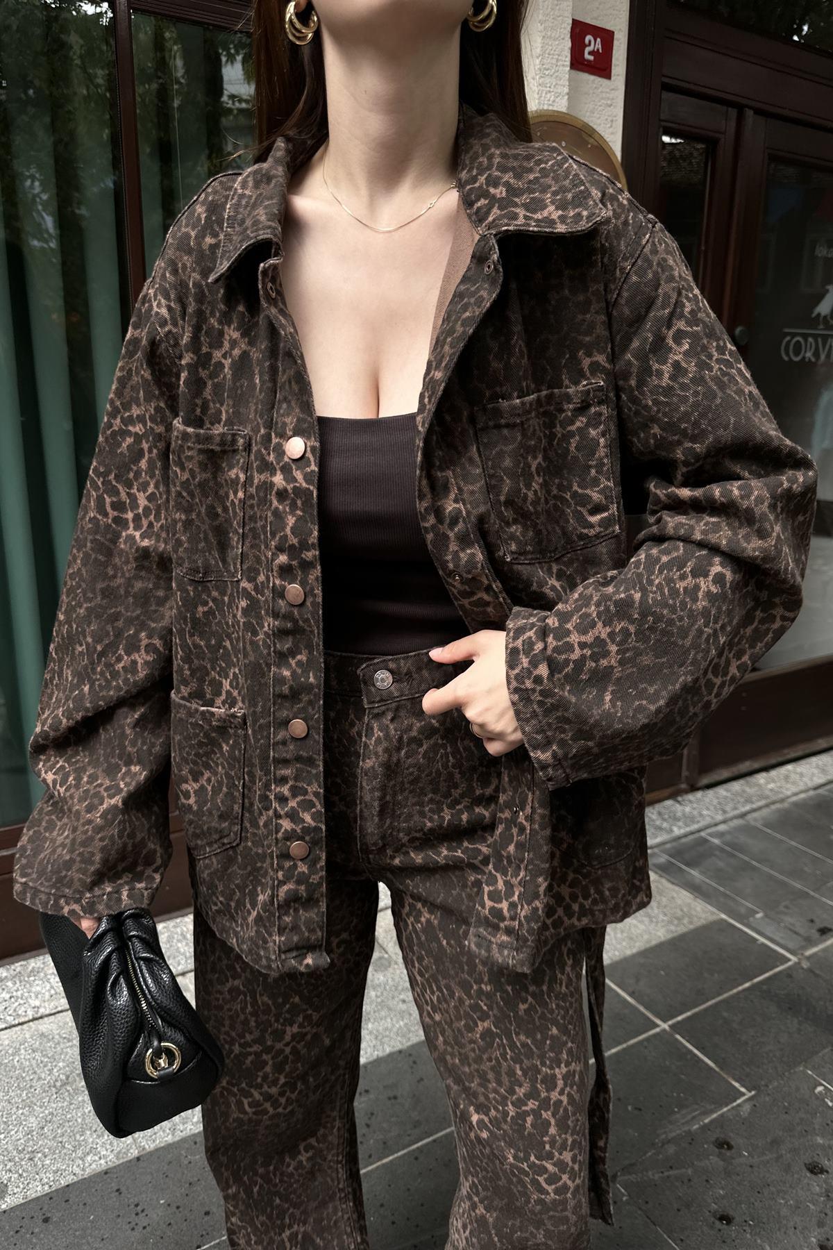 LEOPAR DESEN KUŞAKLI CEKET