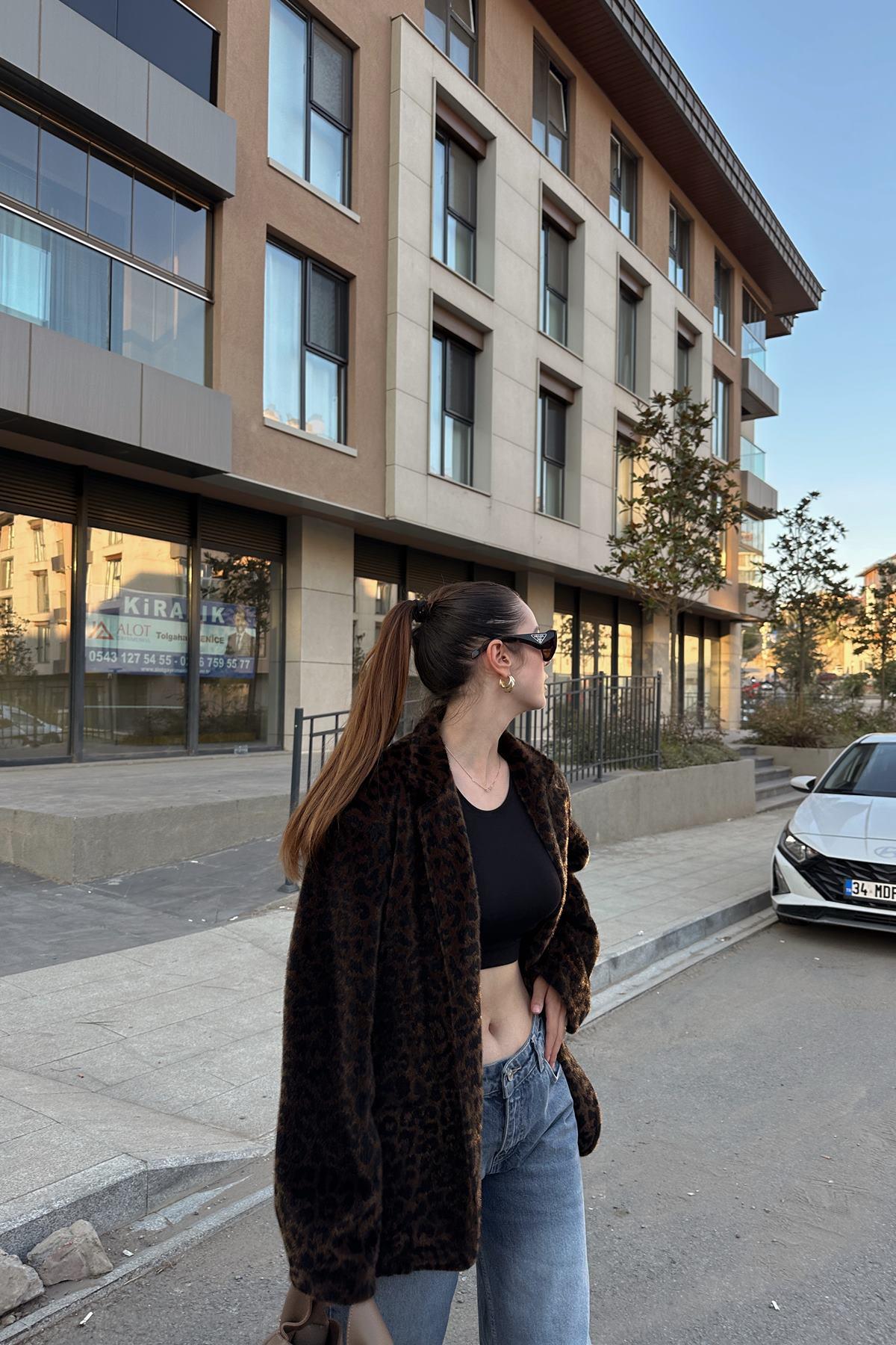LEOPAR DESEN PELÜŞ CEKET