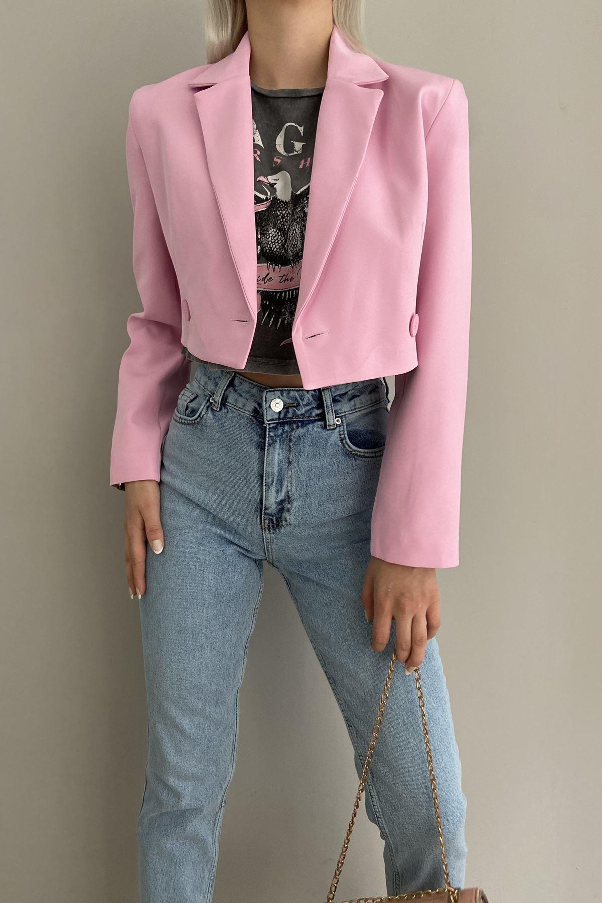 TEK DÜĞME CROP CEKET