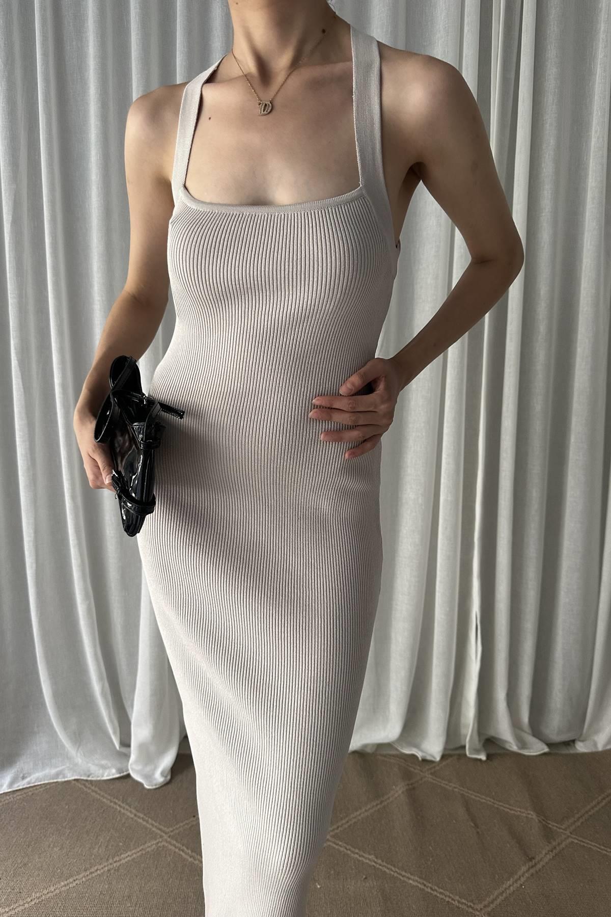 HALTER YAKA FİTİLLİ TRIKO ELBİSE