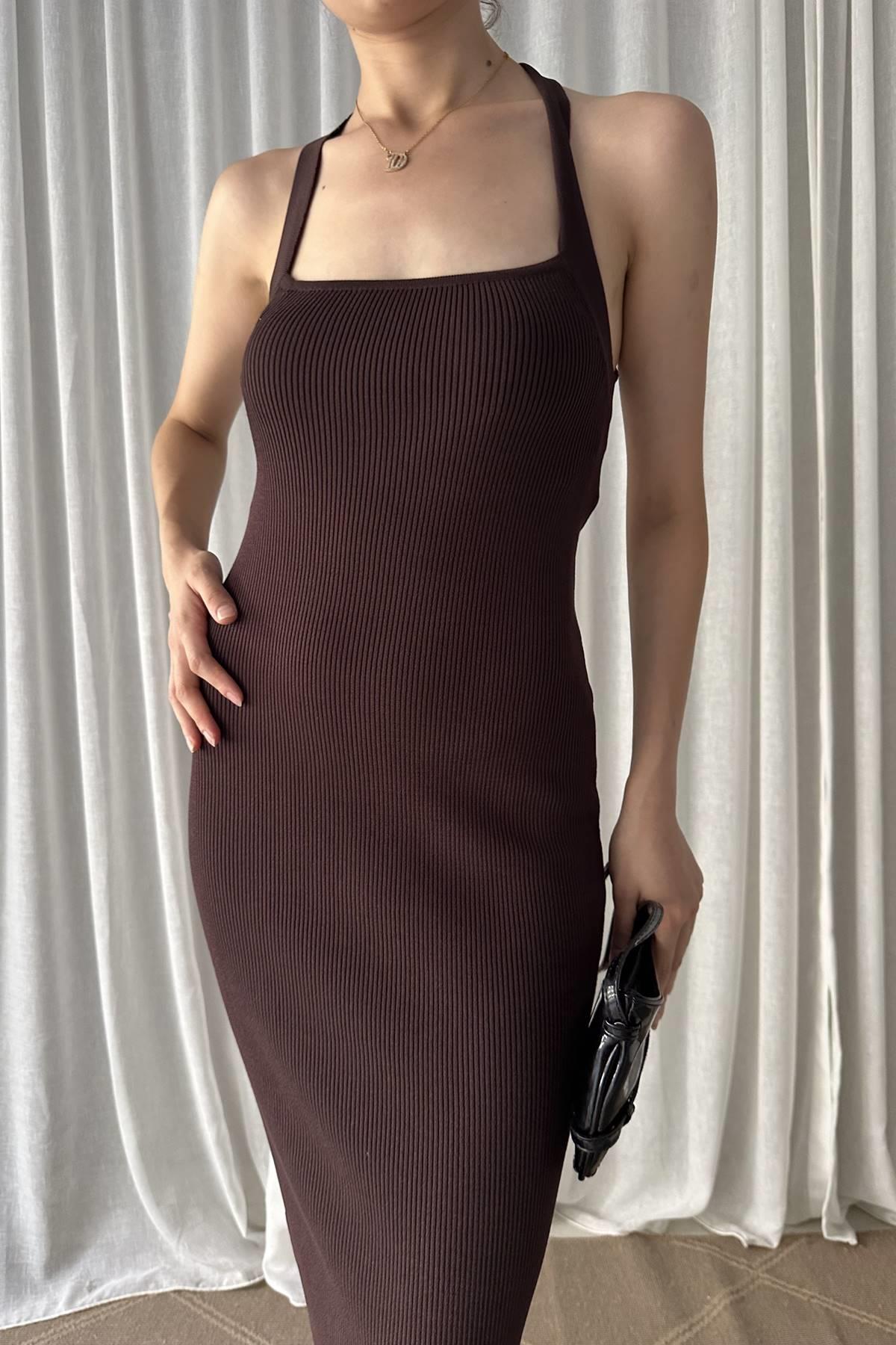 HALTER YAKA FİTİLLİ TRIKO ELBİSE