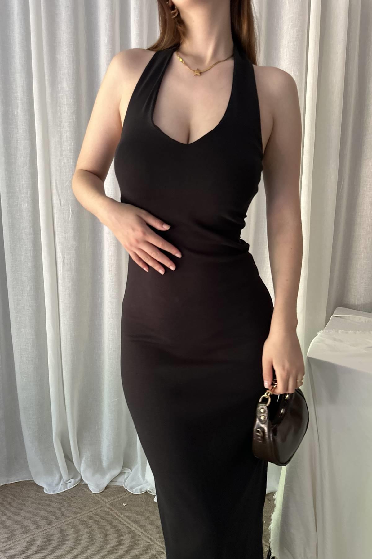 HALTER YAKA MİDİ ELBİSE