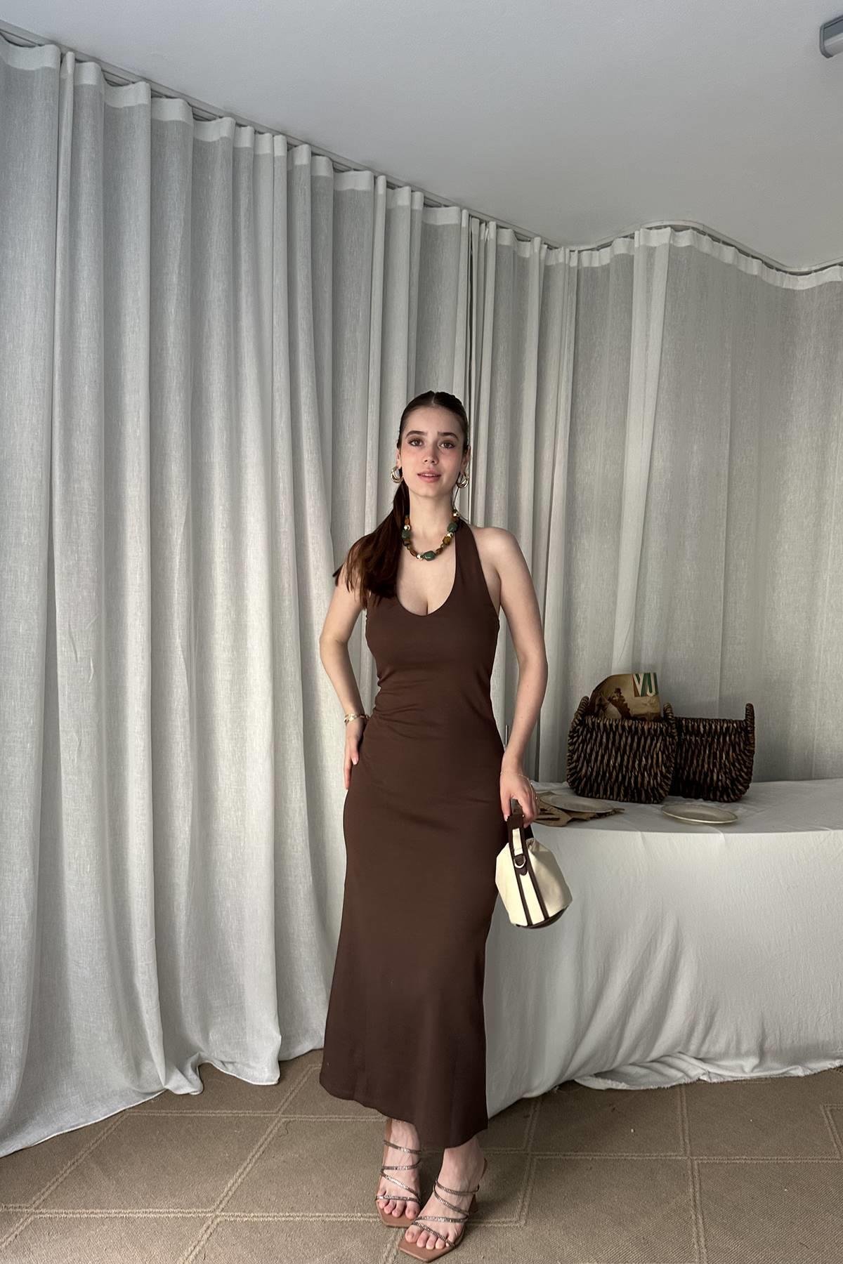 HALTER YAKA MİDİ ELBİSE